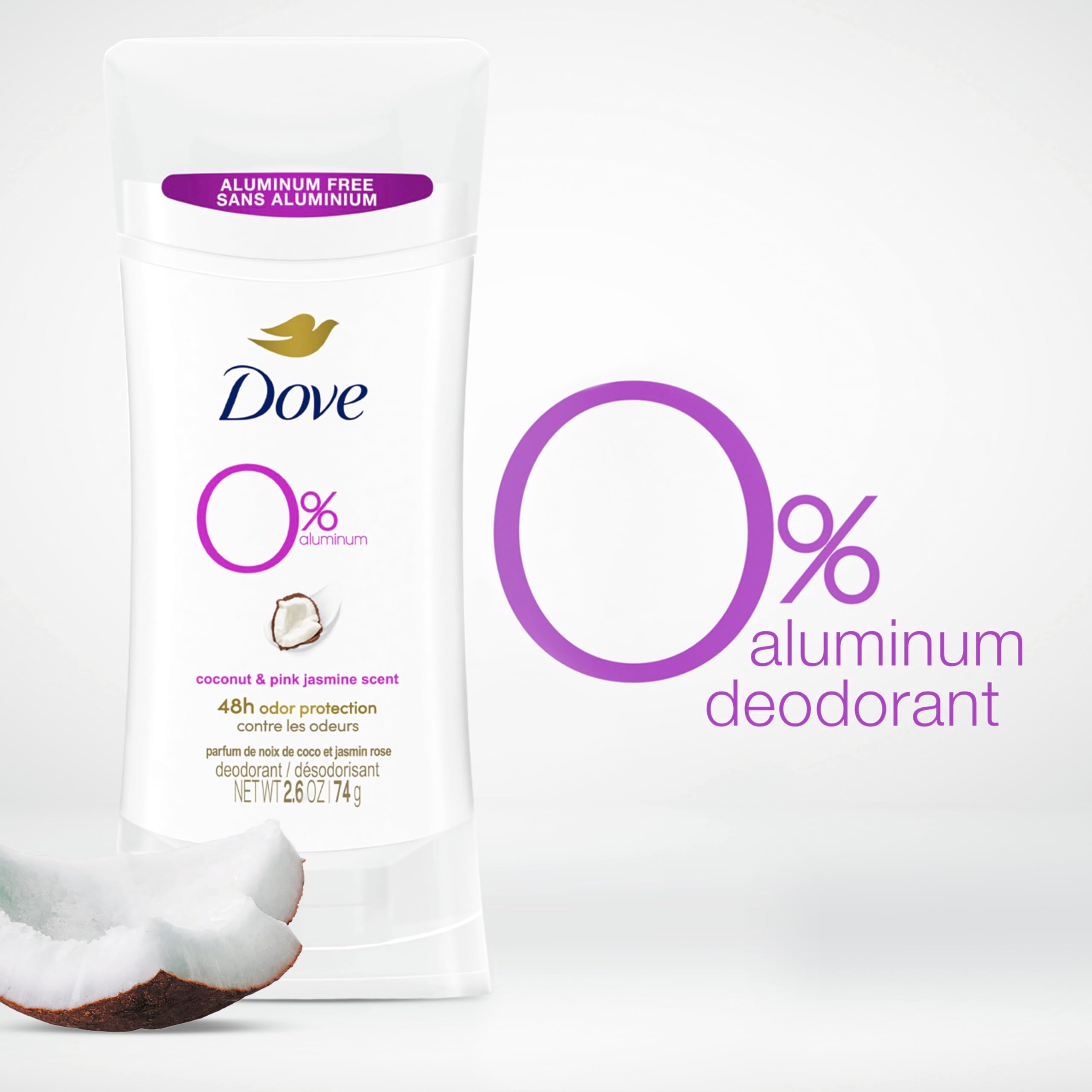 Dove Aluminum Free Deodorant for Women 24-Hour Odor Protection, Coconut and Pink Jasmine, 7.8 Oz, 3 Count