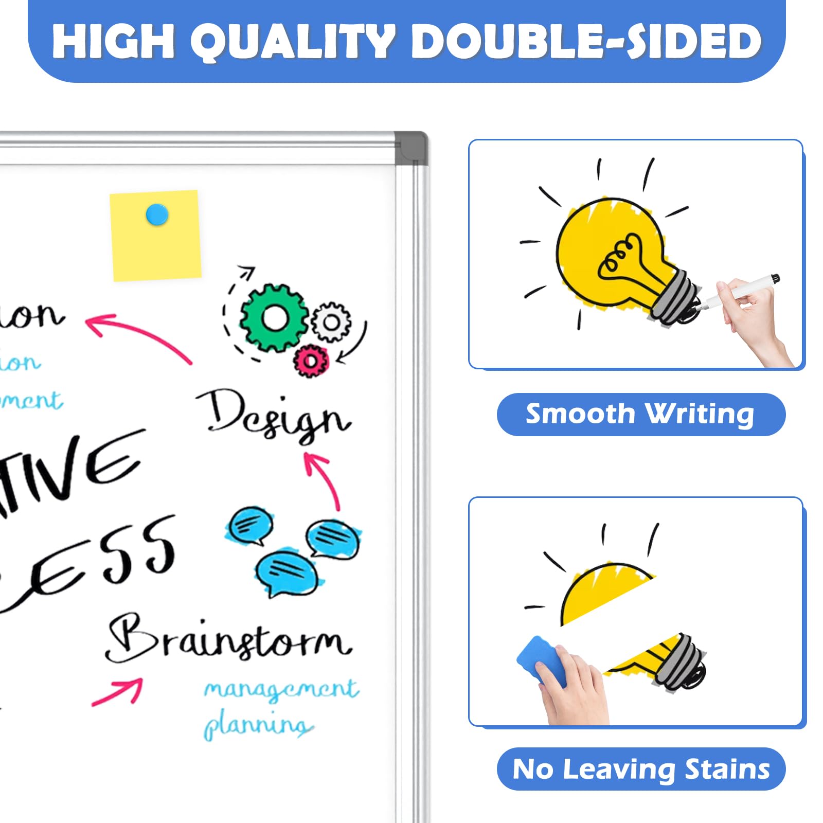 WALGLASS Double-Sided White Board, 24" x 18" Dry Erase Board Magnetic Whiteboard for Wall, Hanging Mounted Whiteboard Silver Aluminium Frame for Home, School, Office, Kitchen