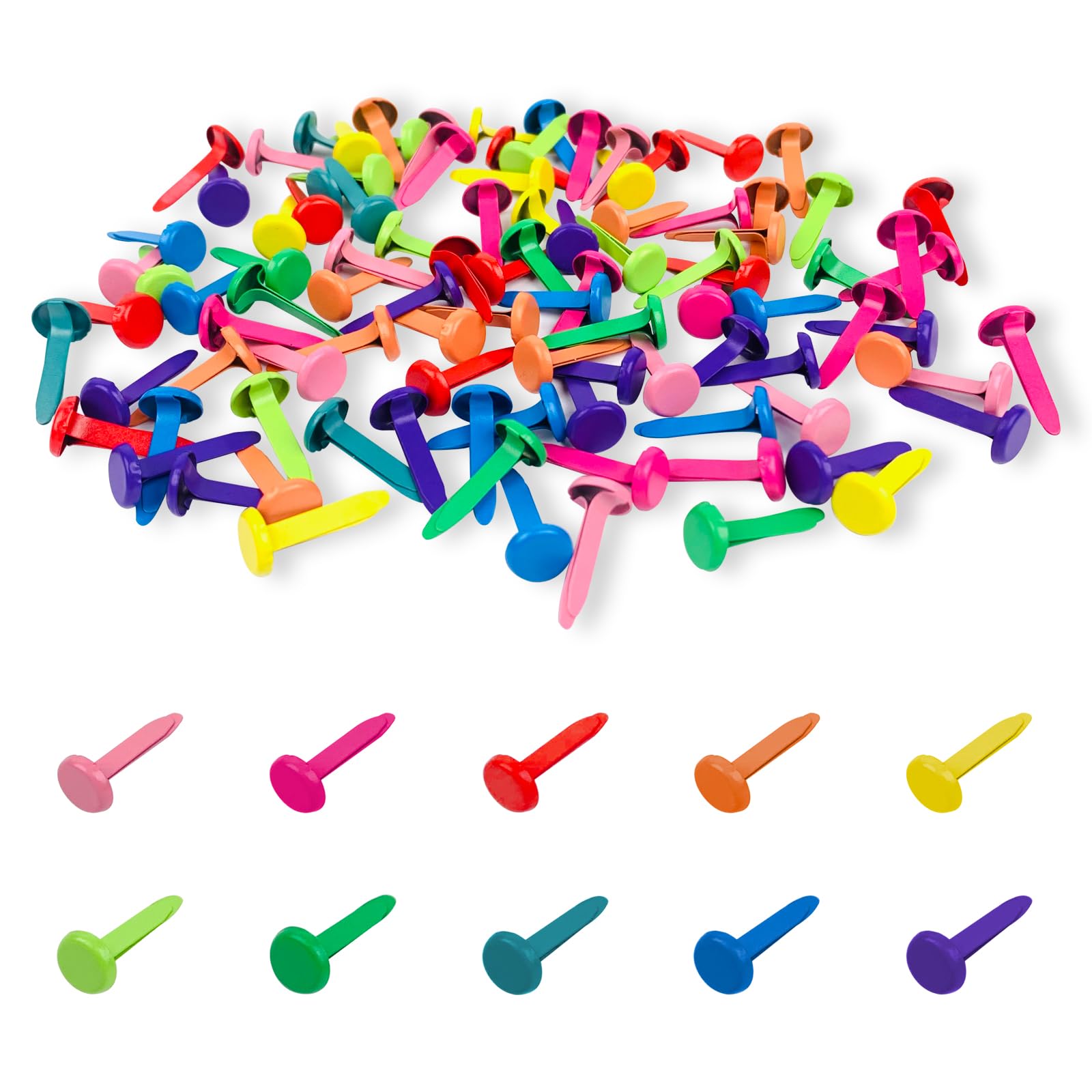 100 PCS Brass Paper Fasteners Metal Brass Fasteners, Mini Brads for Paper Crafts DIY Pins for Crafts (Multicolor)