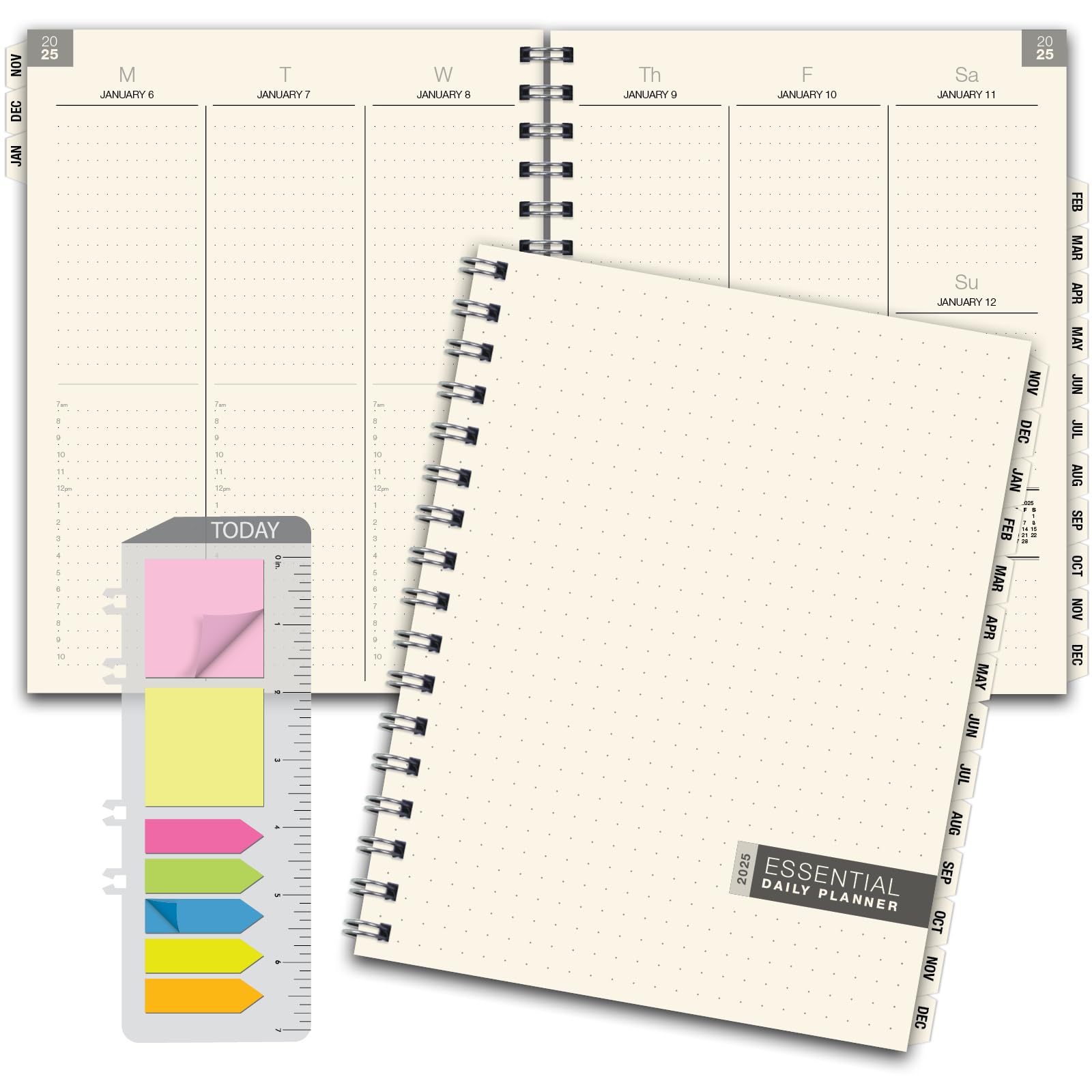 ESSENTIAL 2025 Monthly & Weekly Planner with Tabs, 7"x9": 14 Months (November 2024 - December 2025), Professional, Simple, Easy-to-Use Design and Frosted Poly Cover for Extra Protection (Frosted)