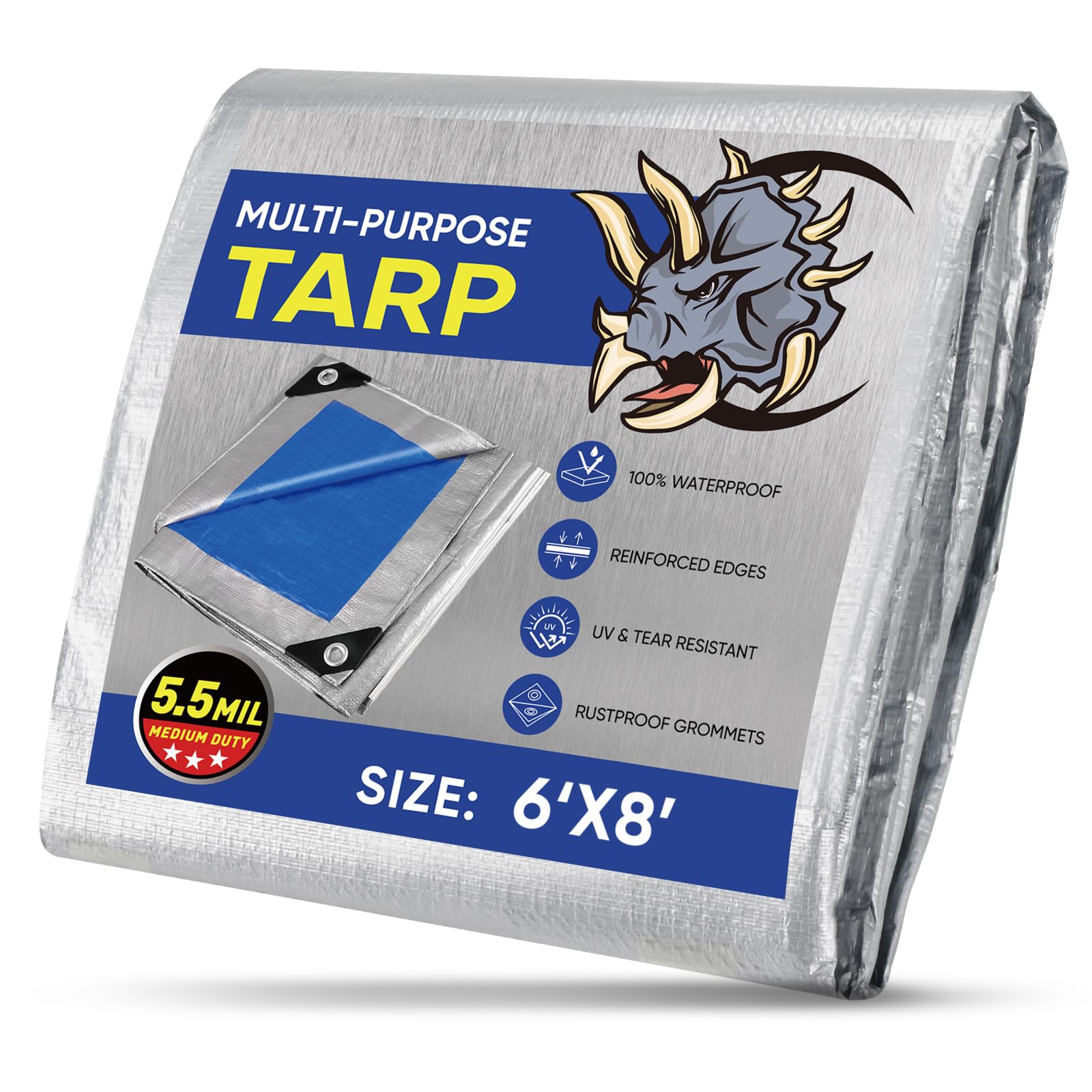 TICONN Heavy Duty Tarp Cover, Extra Thick Tarps Waterproof Tear and Rip Proof UV Resistant Tarpaulin with Reinforced Grommets and Edges (5.5 Mil, 10'x12')