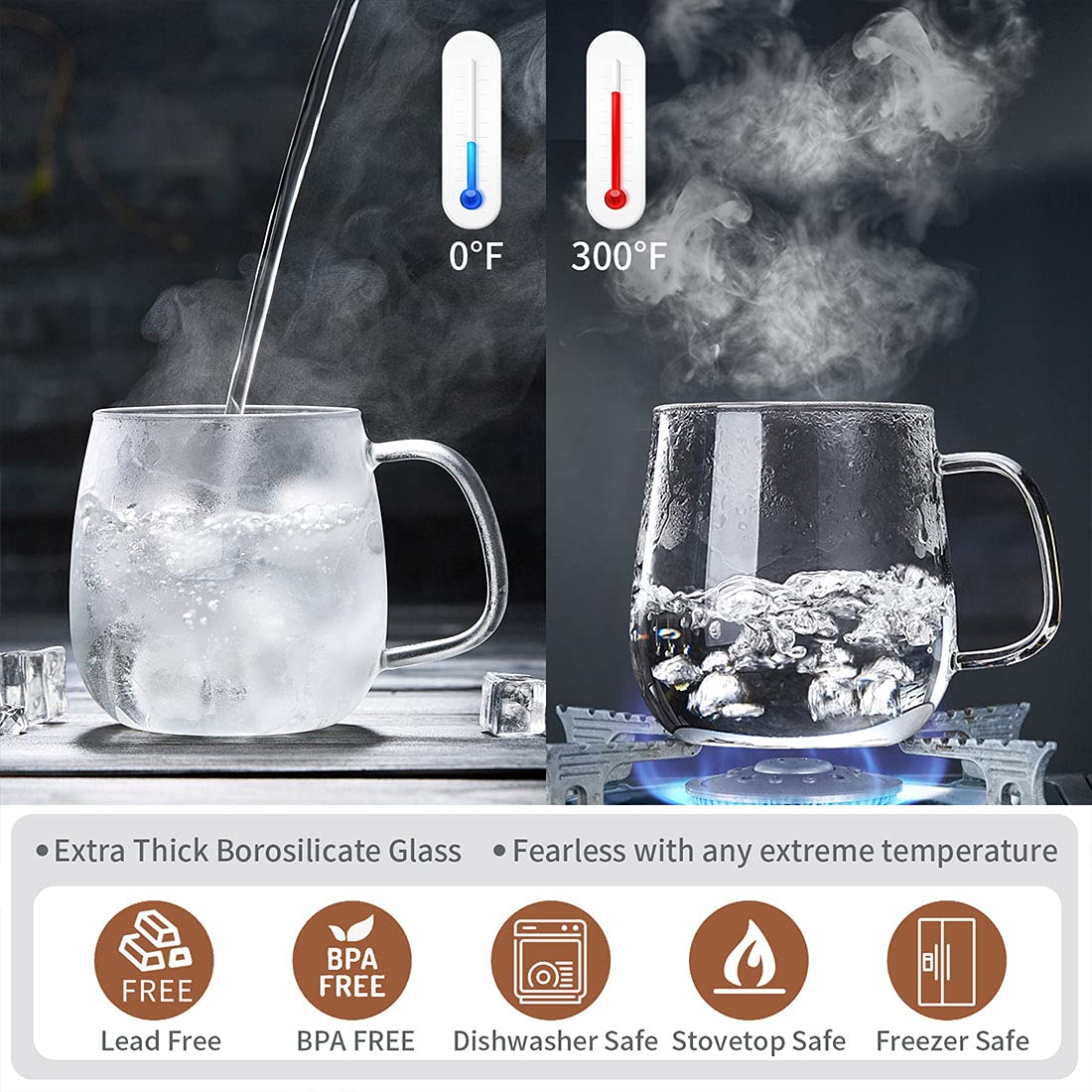 DOPUDO Glass Tea Cup with Infuser and Lid, 17.6oz/520ml Large Borosilicate Teacup,Tea Glass, Clear Mug for Loose Leaf Tea, Blooming Tea, Microwave & Dishwasher Safe - Tea Maker Gift for Birthday