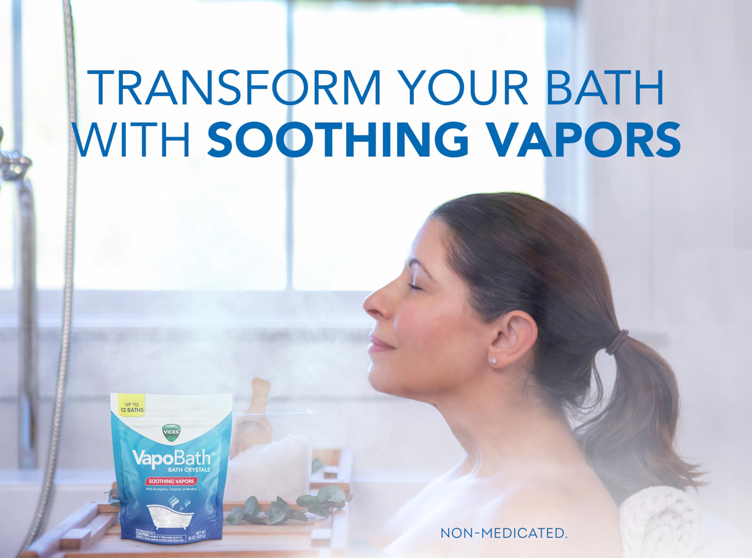 Vicks VapoBath, Bath Salts, Bath Bomb, Non-Medicated Bath Crystals, Comforting Vicks Vapors, Vapor Bath, Aromatherapy with Eucalyptus and Menthol Scent, Contains Essential Oils, 36 OZ