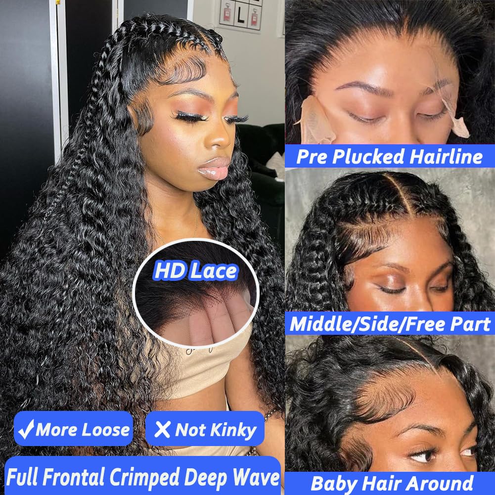 Simeider 30 Inch Deep Wave Lace Front Wigs Human Hair 13x6 HD Lace Front Wigs Human Hair Pre Plucked Brazilian Curly Human Hair Wig 200 Density Glueless Frontal Wigs For Black Women