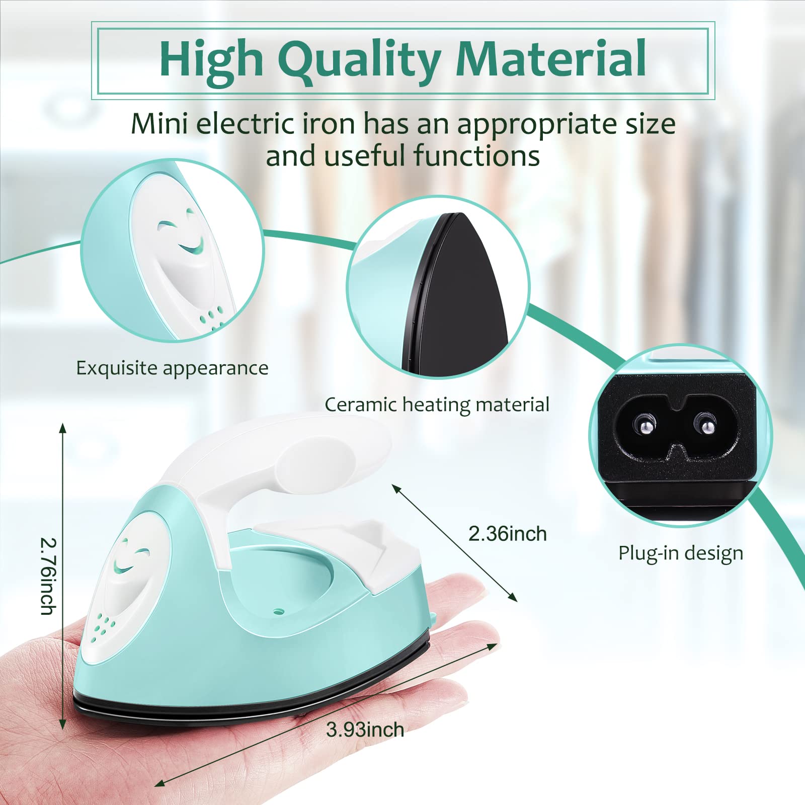 Honoson Mini Craft Iron Mini Heat Press Small Iron Portable Handy Tiny Flatiron with Charging Base Accessories for Fuse Beads Patch DIY Shoes T-Shirts Heat Transfer Vinyl Projects(Mint Green)
