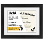 Americanflat 11x14 Diploma Frame with Shatter-Resistant Glass - Use as 8.5x11 Frame with Mat or Display 11x14 Documents Without Mat - Legacy Collection - Certificate Frames for Wall Display - Black