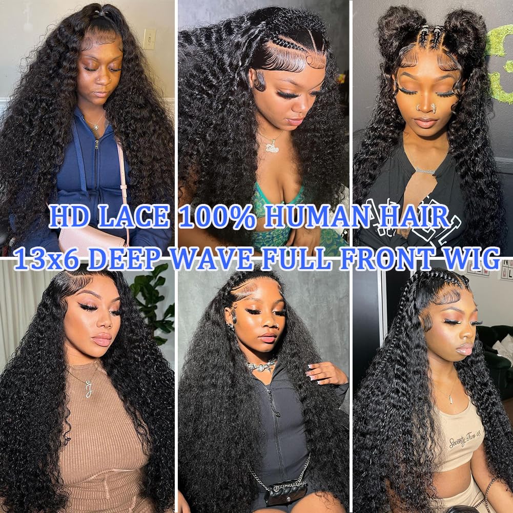 Simeider 30 Inch Deep Wave Lace Front Wigs Human Hair 13x6 HD Lace Front Wigs Human Hair Pre Plucked Brazilian Curly Human Hair Wig 200 Density Glueless Frontal Wigs For Black Women