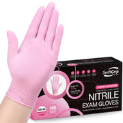 SwiftGrip Pink Disposable Gloves, 3-mil, Medical exam Gloves Disposable Latex Free, Gloves for Cleaning & Esthetician, Pink Rubber Gloves, Pink Cleaning Gloves, Powder-Free, 100-ct Box (Small)