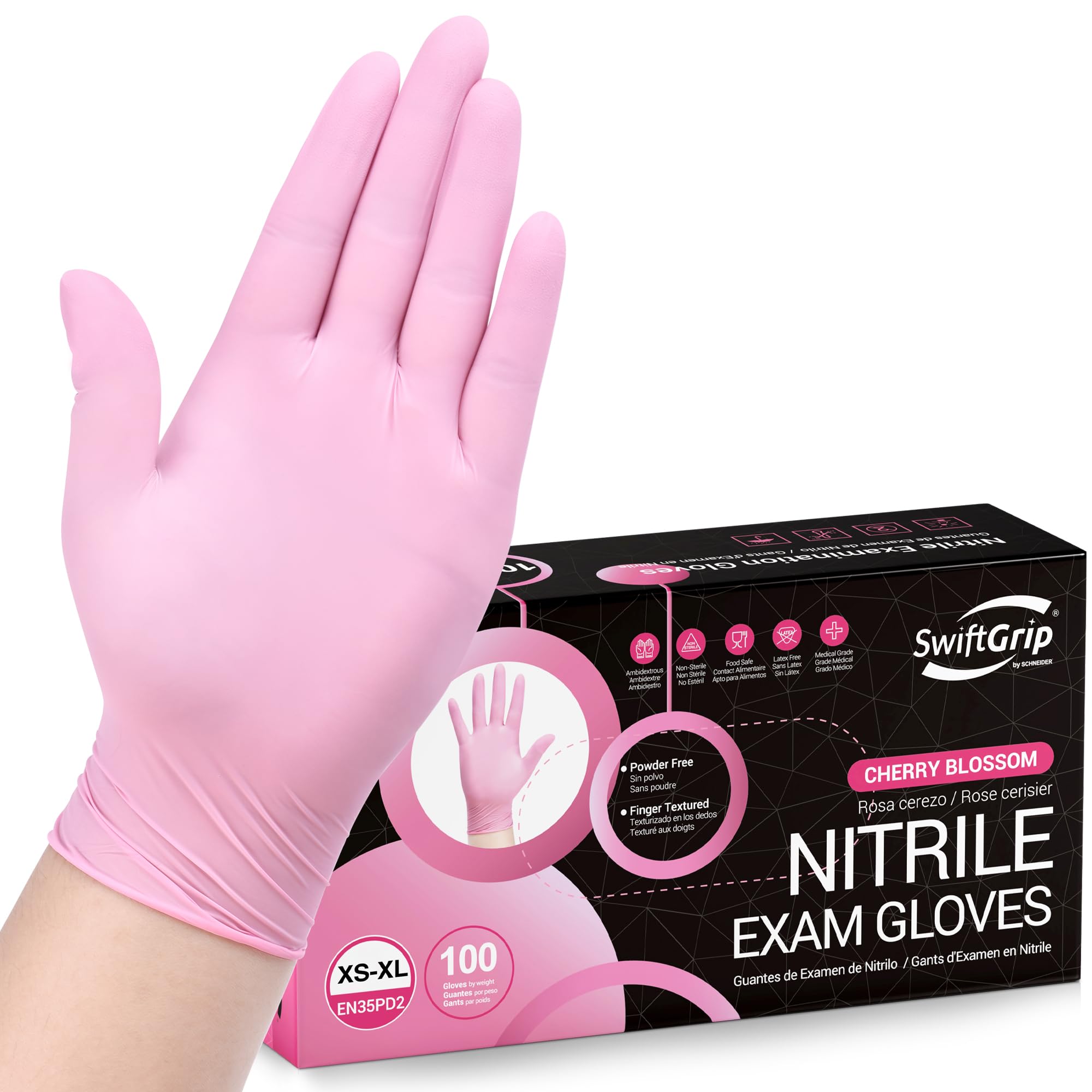 SwiftGrip Pink Disposable Gloves, 3-mil, Medical exam Gloves Disposable Latex Free, Gloves for Cleaning & Esthetician, Pink Rubber Gloves, Pink Cleaning Gloves, Powder-Free, 100-ct Box (Small)