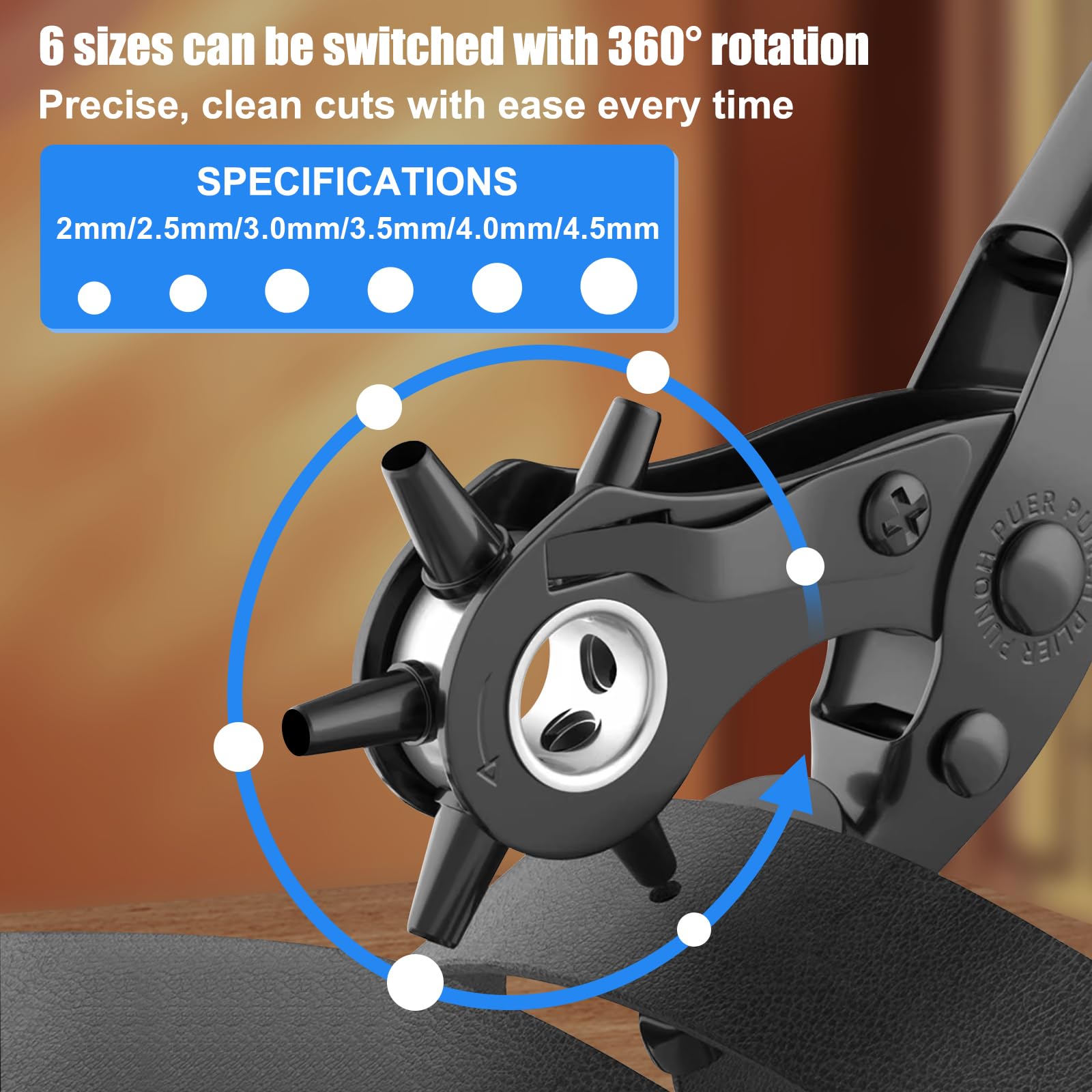 Diyife Professional Leather Hole Puncher, Full Set Punch Tool Kits for Belt, Watch Band, Shoe, Crafting, Handbag Straps, Fabric, with Extra Punch Plates and Ruler, Multi Hole Sizes Make - Blue