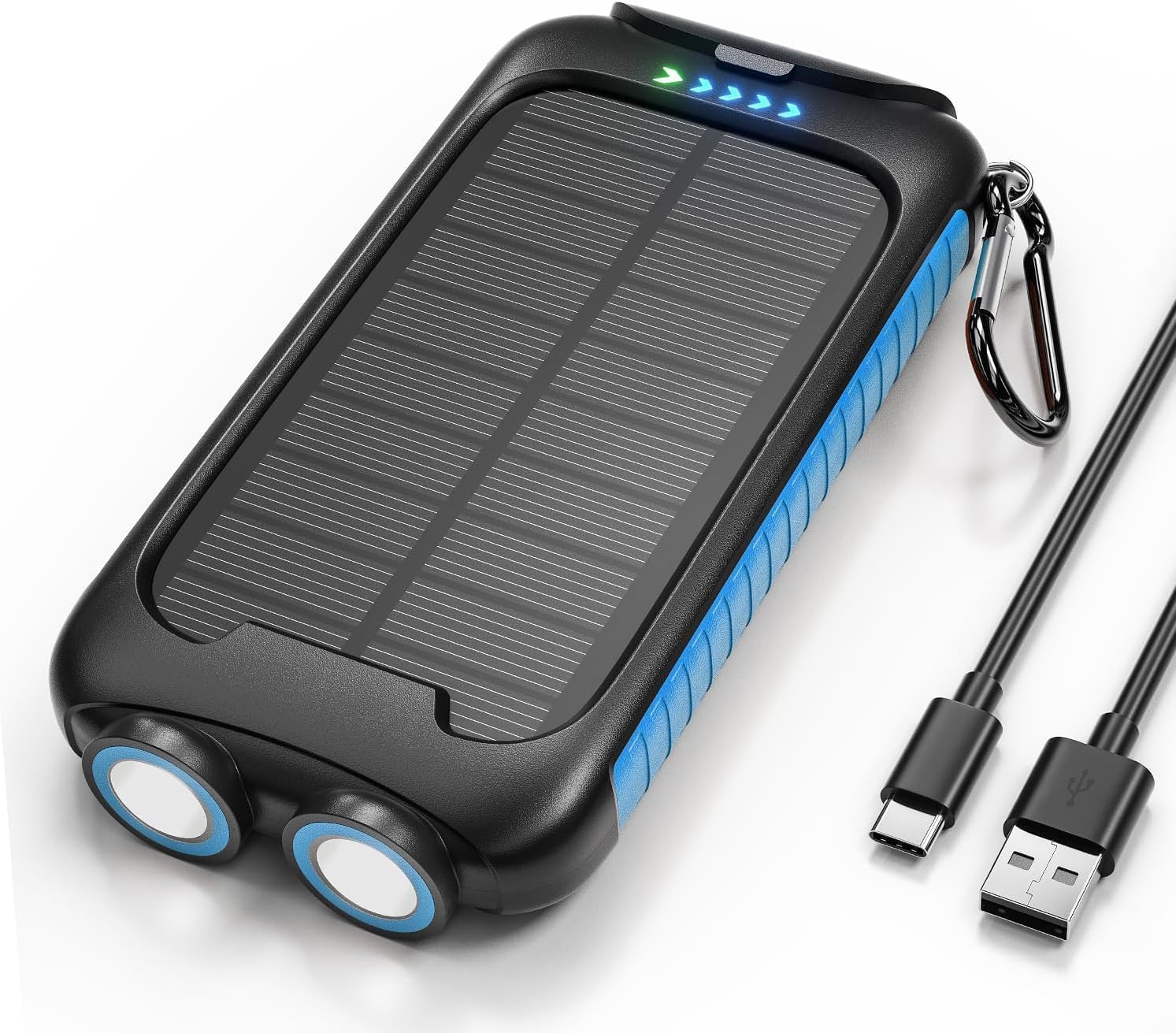 Nuynix Solar Charger Power Bank, 38800mAh Portable Phone Charger with 1 Type-C & 2 USB-A Ports Built-in Dual LED Flashlight, 15W Fast Charging Waterproof Solar Panel Charger