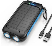 Nuynix Solar Charger Power Bank, 38800mAh Portable Phone Charger with 1 Type-C & 2 USB-A Ports Built-in Dual LED Flashlight, 15W Fast Charging Waterproof Solar Panel Charger