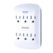 Philips 6-Outlet Surge Protector Tap, 900 Joules, Space Saving Design, Protection Indicator LED Light, Gray & White, SPP3461WA/37