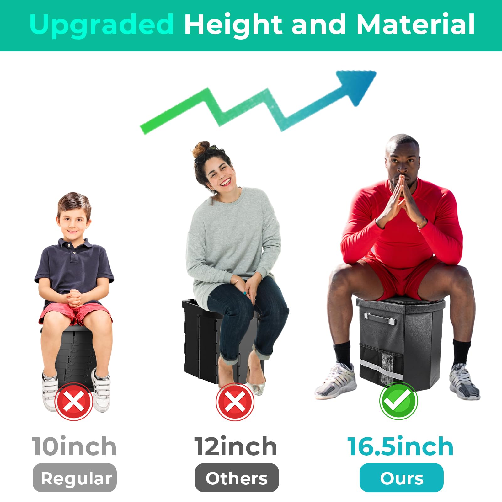 2025 Upgraded 16.5'' XL Portable Toilet for Adults,Tall Camping Toilet with Lid and Convenient Carry Bag, Portable Potty for Camping, Hiking, Car Travel,Truck, RV, Boating, Road Trips, Beach