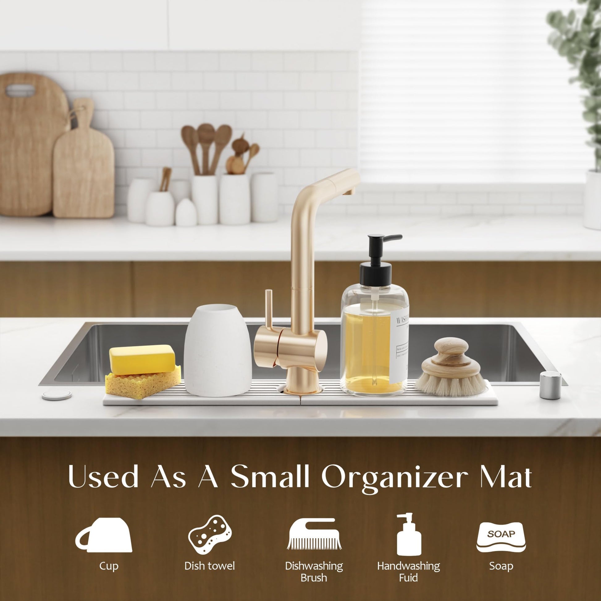Eormoe Stone Faucet Mat for Kitchen Sink – Diatomite Drying Stone Mat & Sink Protector, Prevent Moisture – Sink Splash Guard Water-Absorbing Stone Tray for Bathroom Counter [Light Grey,23.6" x 3.9"]