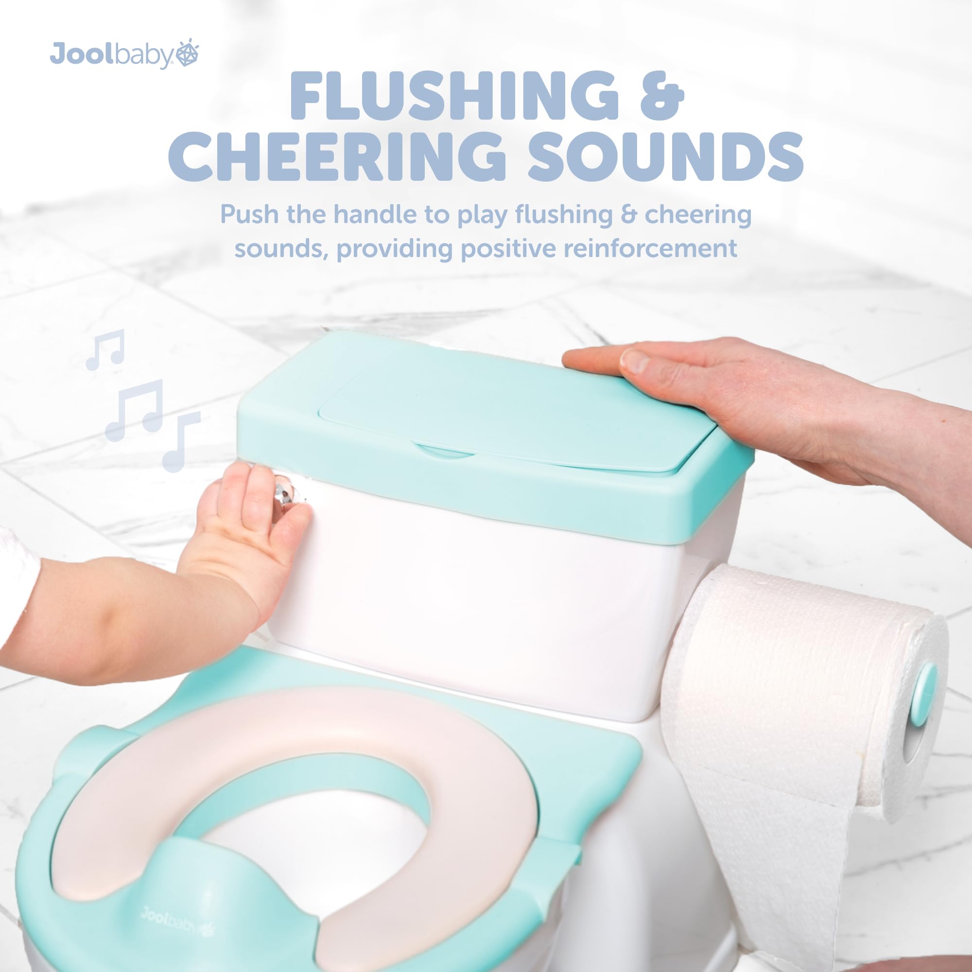 Real Feel 2-in-1 Potty with Wipes Storage, Flushing Sounds & Disposable Liners - Realistic Toilet - Easy to Clean & Assemble - Jool Baby (Aqua)