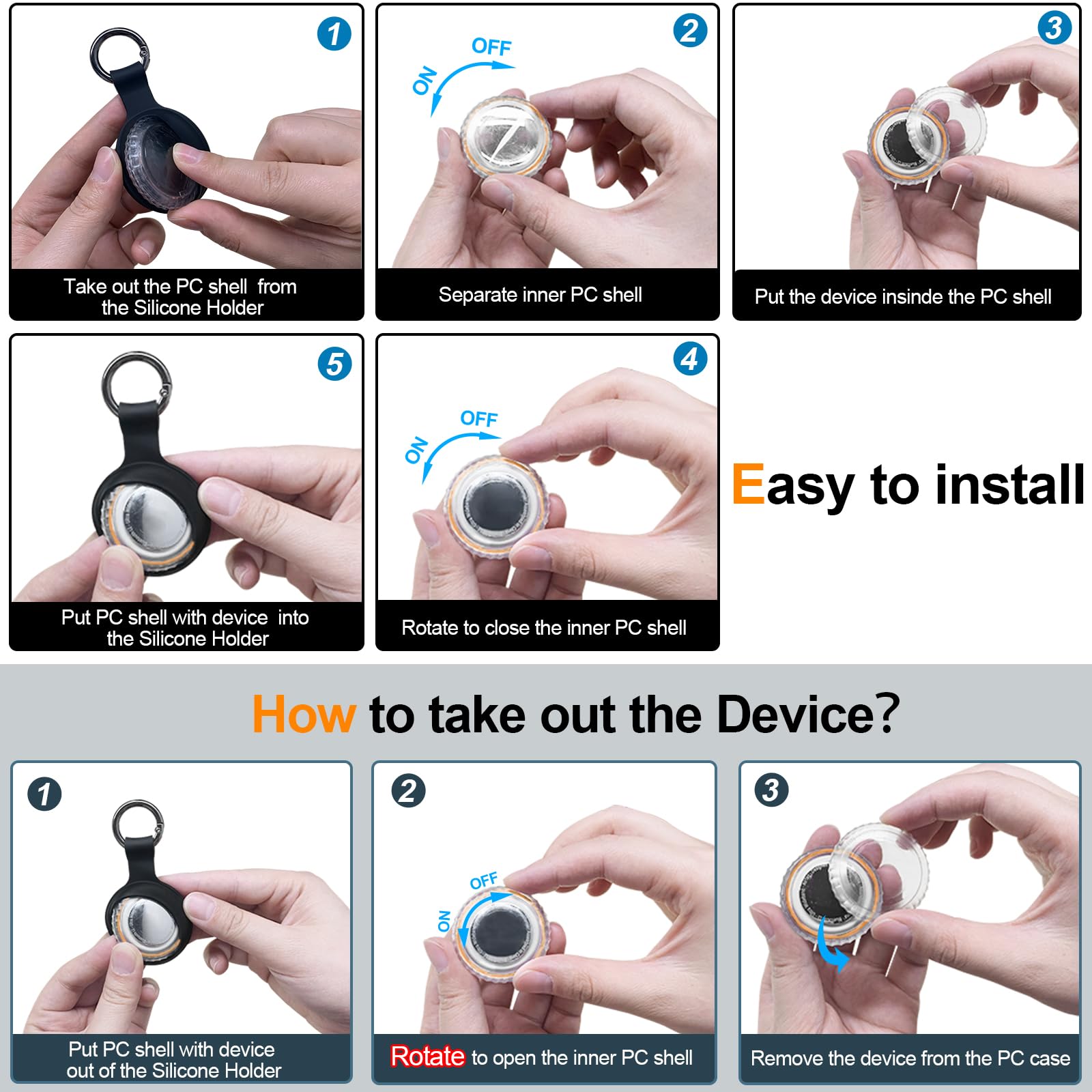 4Pack,Compatible with Airtag Holder Case with Keychain IPX8 Waterproof,Shockproof GPS Tag Tracker Cover [Anti-Scratch] [PC+Silicone] for Item Finders Case for Pets,Kids,Luggages-Black/Blue/Green/Red