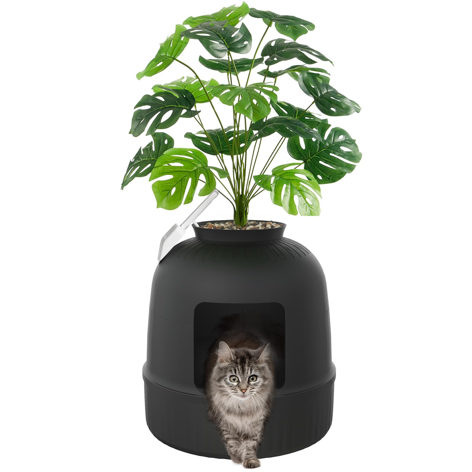 Lifewit Litter Box Cat with Faux Plant & Scoop, Hidden Enclosure Litter Tray with Odor Control & Carbon Filter in Living Room, Bedroom, Corner, Black