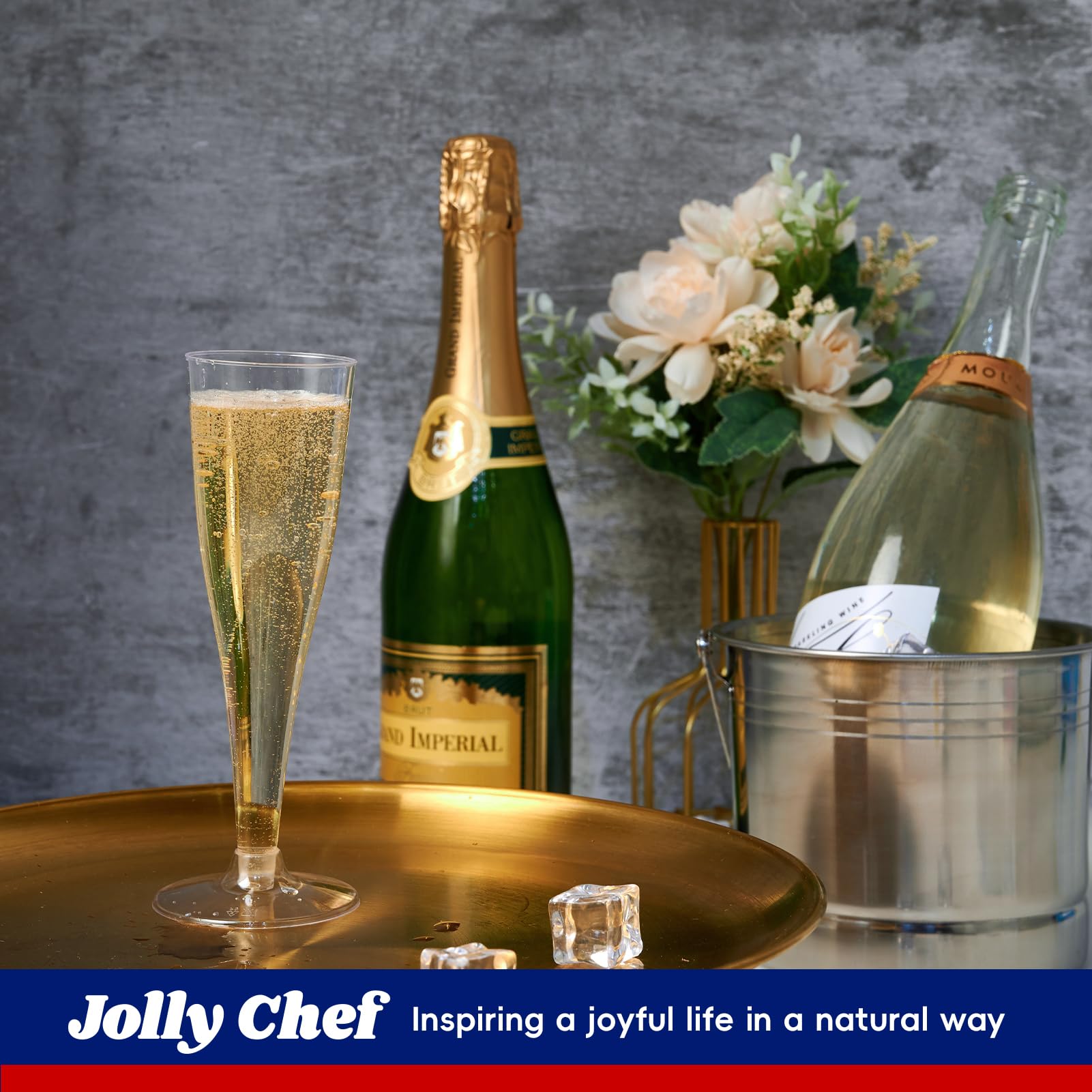 JOLLY CHEF 100 Pack Plastic Champagne Flutes Disposable 4.5 oz Clear Plastic Champagne Glasses Perfect for Wedding, Thanksgiving Day, Christmas
