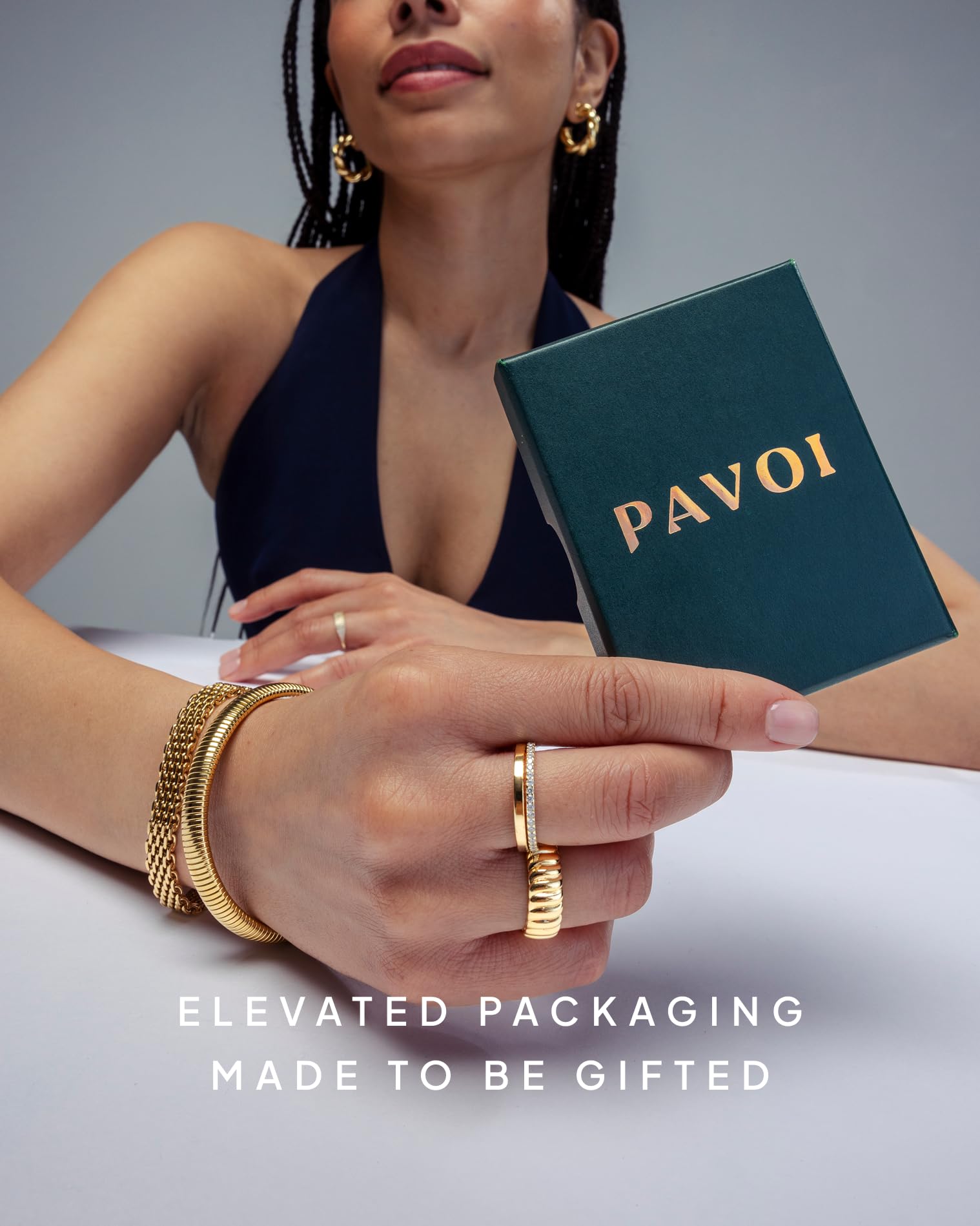 PAVOI 14K Yellow Gold Plated 925 Sterling Silver Stackable CZ Ring for Women | Thin Band for Stacking | Simulated Diamond Eternity Wedding Band | Size 7