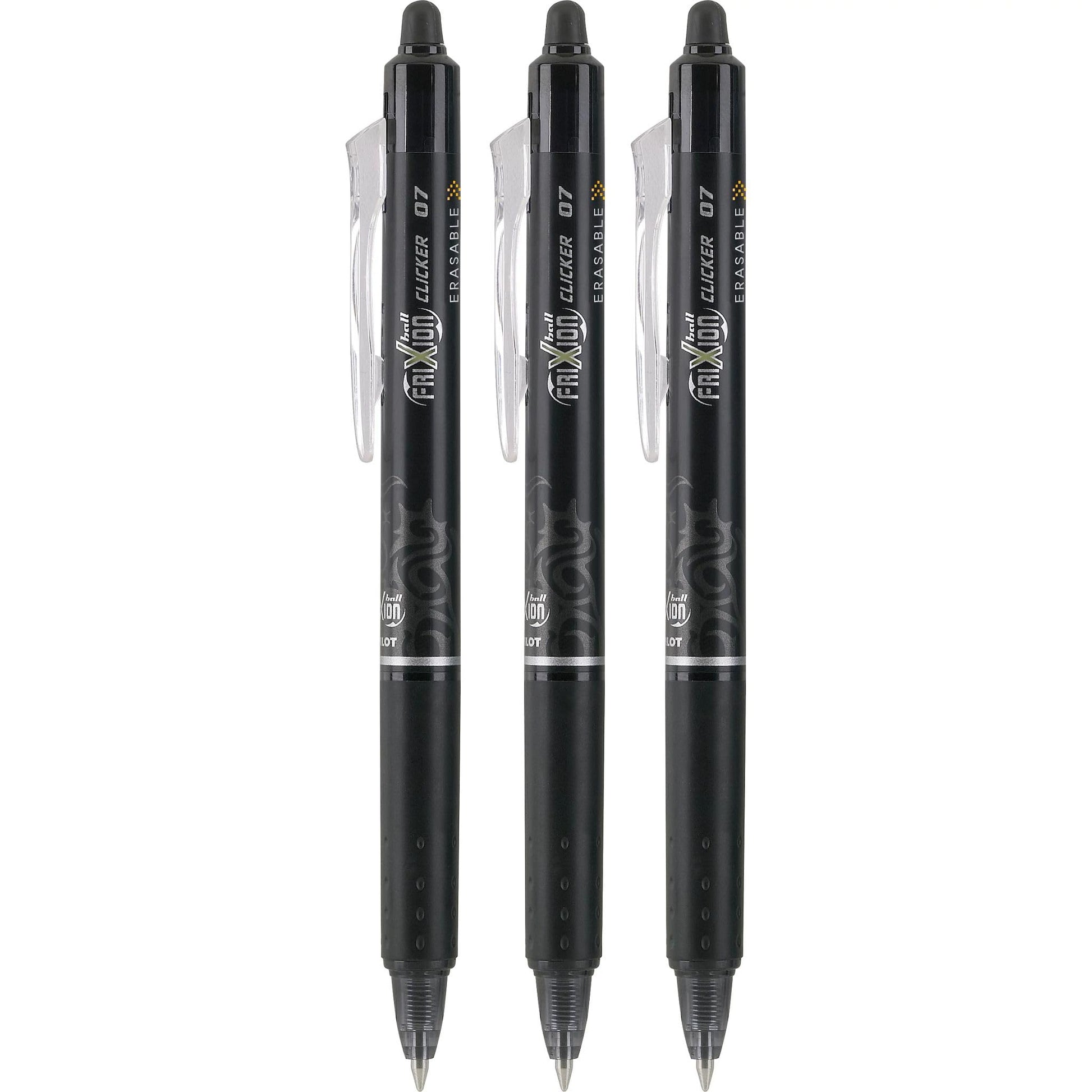 PILOT FriXion Clicker Erasable, Refillable & Retractable Gel Ink Pens, Fine Point, Black Ink, 3-Pack (31464)