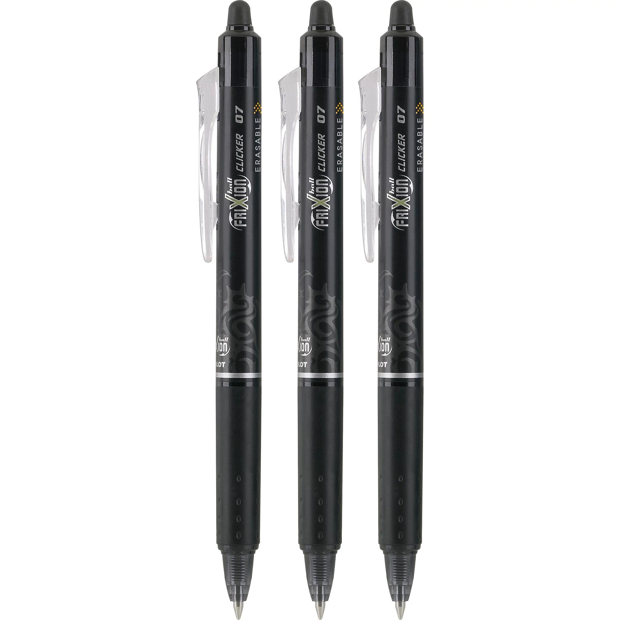 PILOT FriXion Clicker Erasable, Refillable & Retractable Gel Ink Pens, Fine Point, Black Ink, 3-Pack (31464)