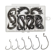 Afmivs Worm Hooks for Bass Fishing Hooks, 110pcs Bass Hooks Fishing, 6 Sizes Fishing Hooks Freshwater, Eagle Claw Hooks #1 1/0 2/0 3/0 4/0 5/0 Black High Carbon Steel with Portable Plastic Box