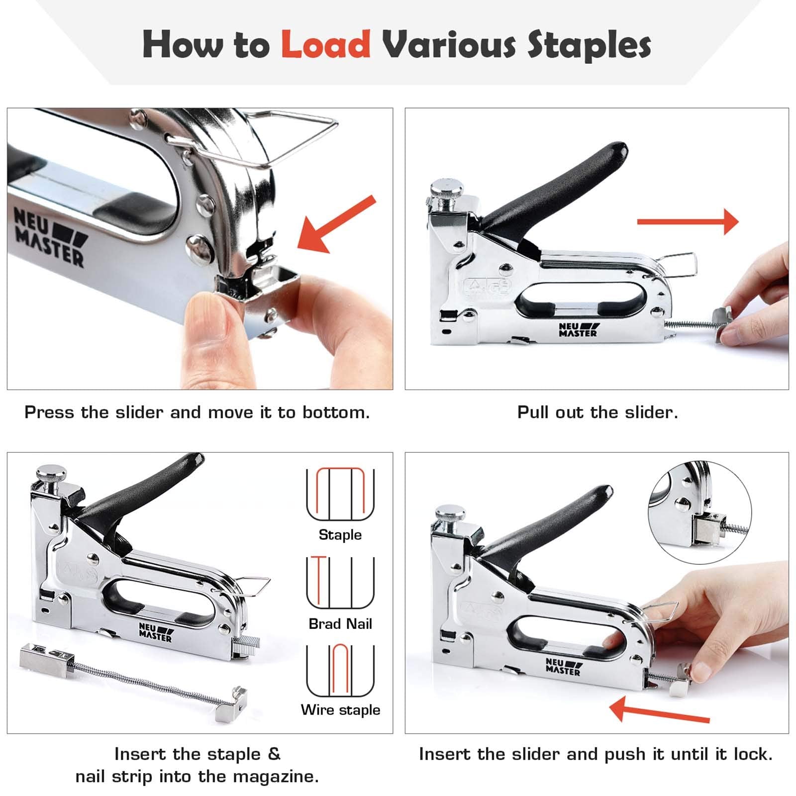 NEU MASTER 3 in 1 Staple Gun, Manual, Heavy Duty with Stapler Remover and 2000Pcs Staples for Upholstery, Fixing Material, Decoration, Carpentry, Furniture