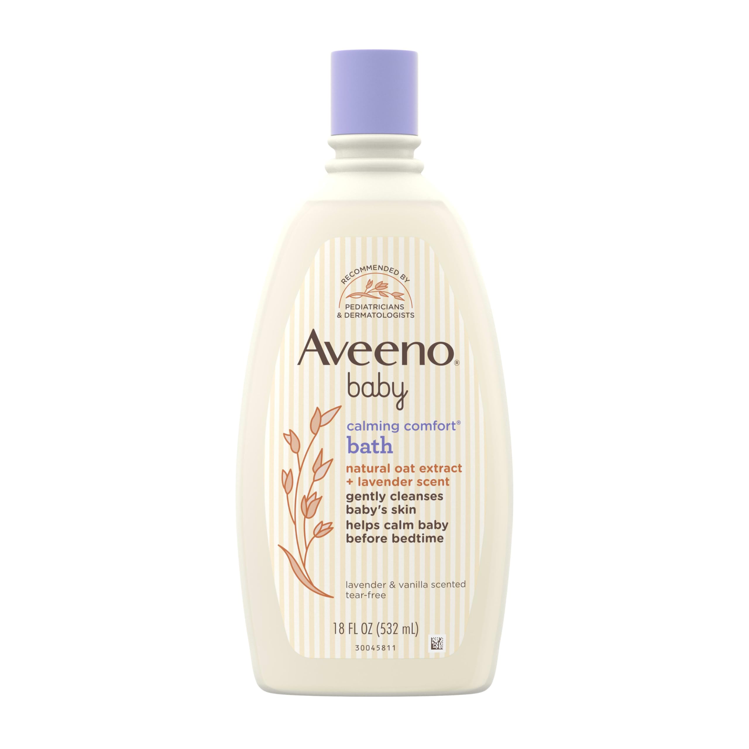 Aveeno Baby Entspannendes Bad, Körper- & Haarshampoo für die Nacht, mit beruhigendem Lavendel- & Vanilleduft & natürlichem Haferextrakt, Tränenfreie Formel, Frei von Parabenen, Phthalaten und Seife, 532 ml