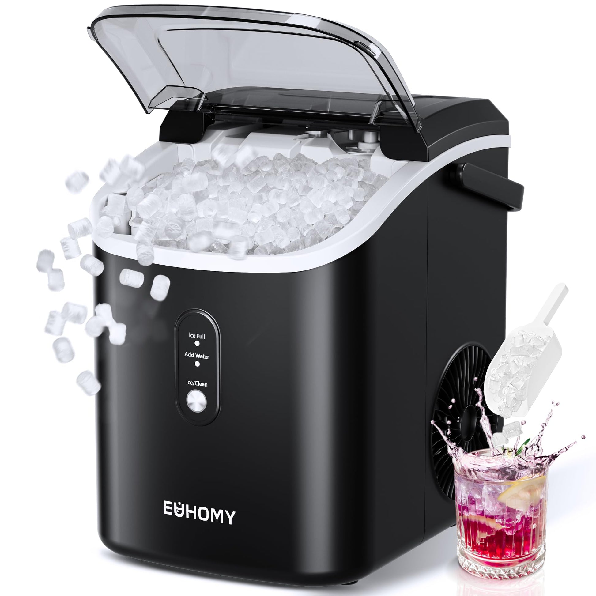 EUHOMY Ice Maker Countertop Machine - 26 lbs in 24 Hours, 9 Cubes Ready in 8 Mins, Electric Ice Maker and Compact Portable Ice Maker with Ice Scoop and Basket, Perfect for Home/Kitchen/Office(Sliver)