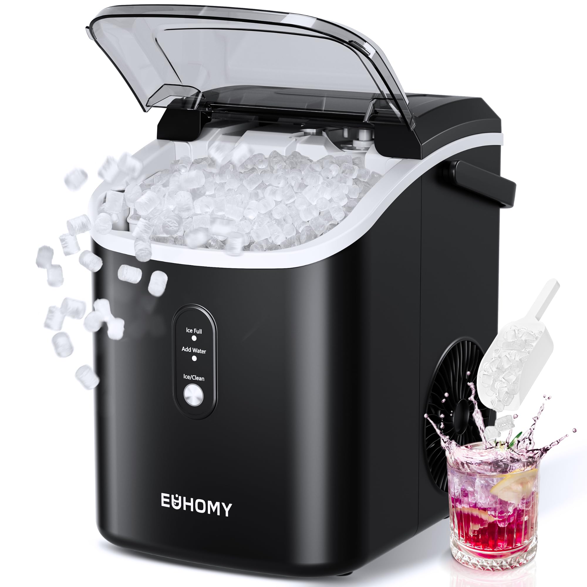 EUHOMY Ice Maker Countertop Machine - 26 lbs in 24 Hours, 9 Cubes Ready in 8 Mins, Electric Ice Maker and Compact Portable Ice Maker with Ice Scoop and Basket, Perfect for Home/Kitchen/Office(Sliver)