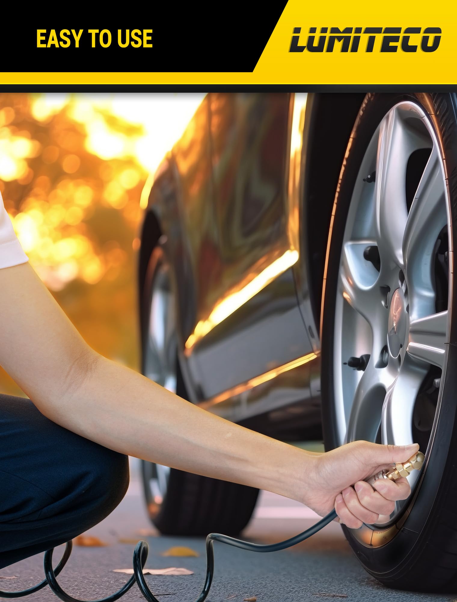 LUMITECO 2-Pack Ball Foot Air Chuck Set, 1/4" FNPT Closed Flow Tire Chuck Inflator Nozzle w/Air Chuck Quick Connect, Tire Air Nozzle for Tire Inflator Gauge, Tire Hose Tool, Air Compressor Attachments