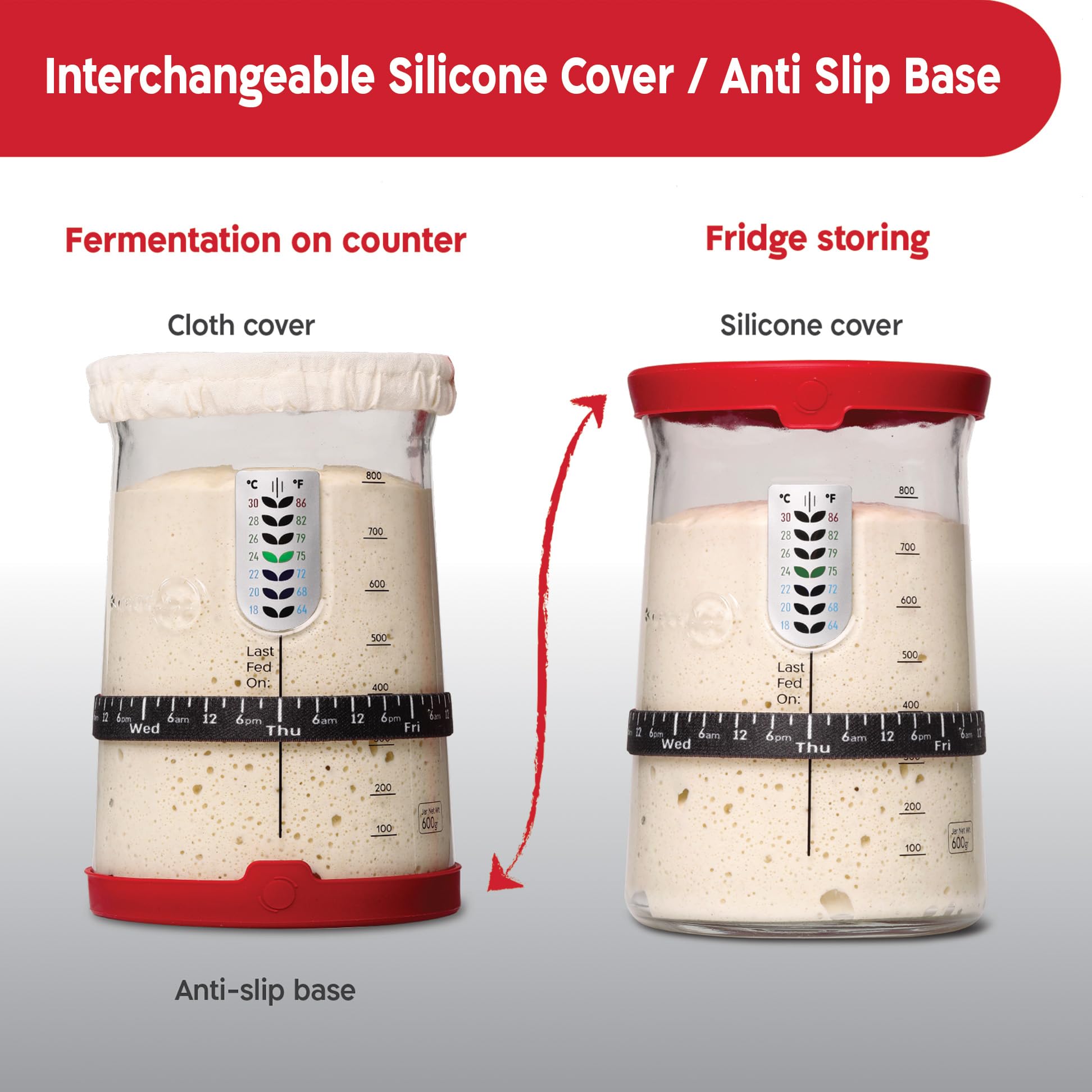 KNEADACE Pro Sourdough Starter Kit - 34oz Large Capacity Glass Fermentation Jar with Lid & Tracker, Sourdough Starter Fermenter for Homemade Sourdough, Bread Dough Prep & Culinary Fermentation, 1 Set