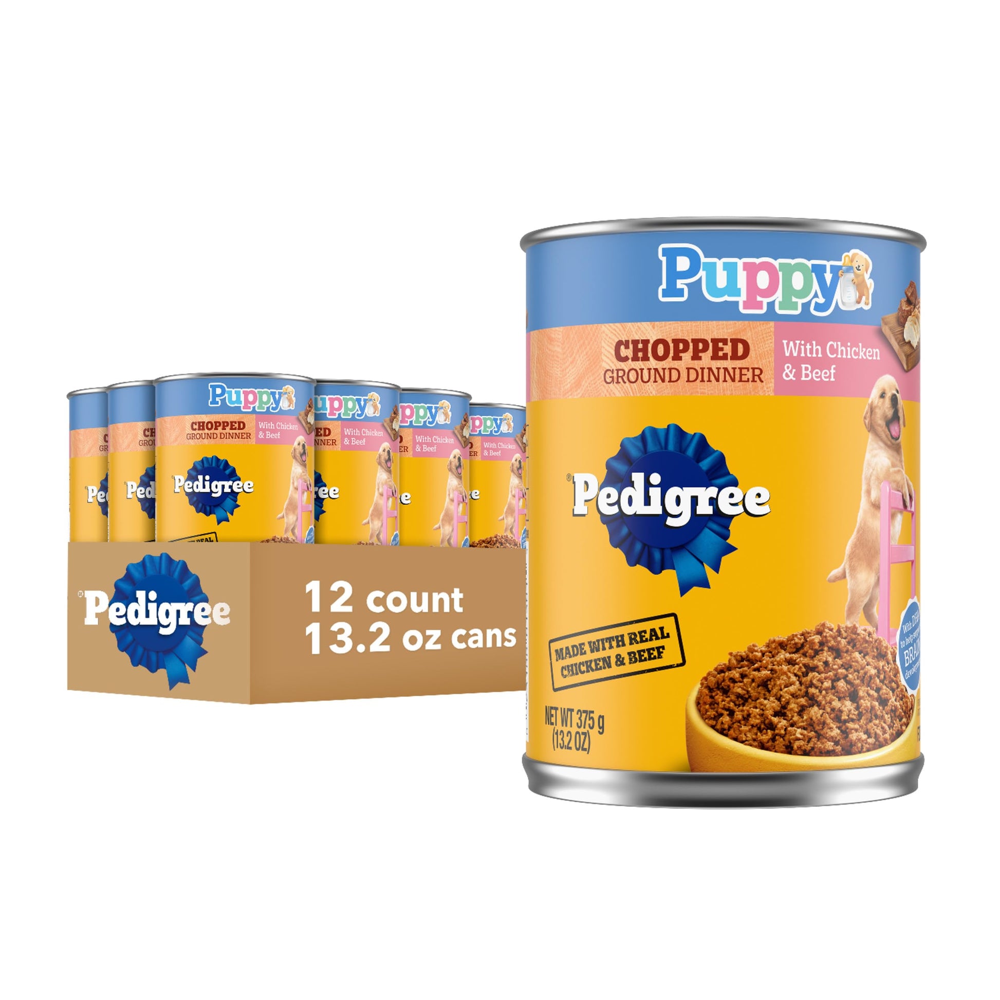 Pedigree Puppy Chopped Ground Dinner Canned Wet Puppy Food with Chicken & Beef, 13.2 oz. Cans (12 Count, Pack of 1)