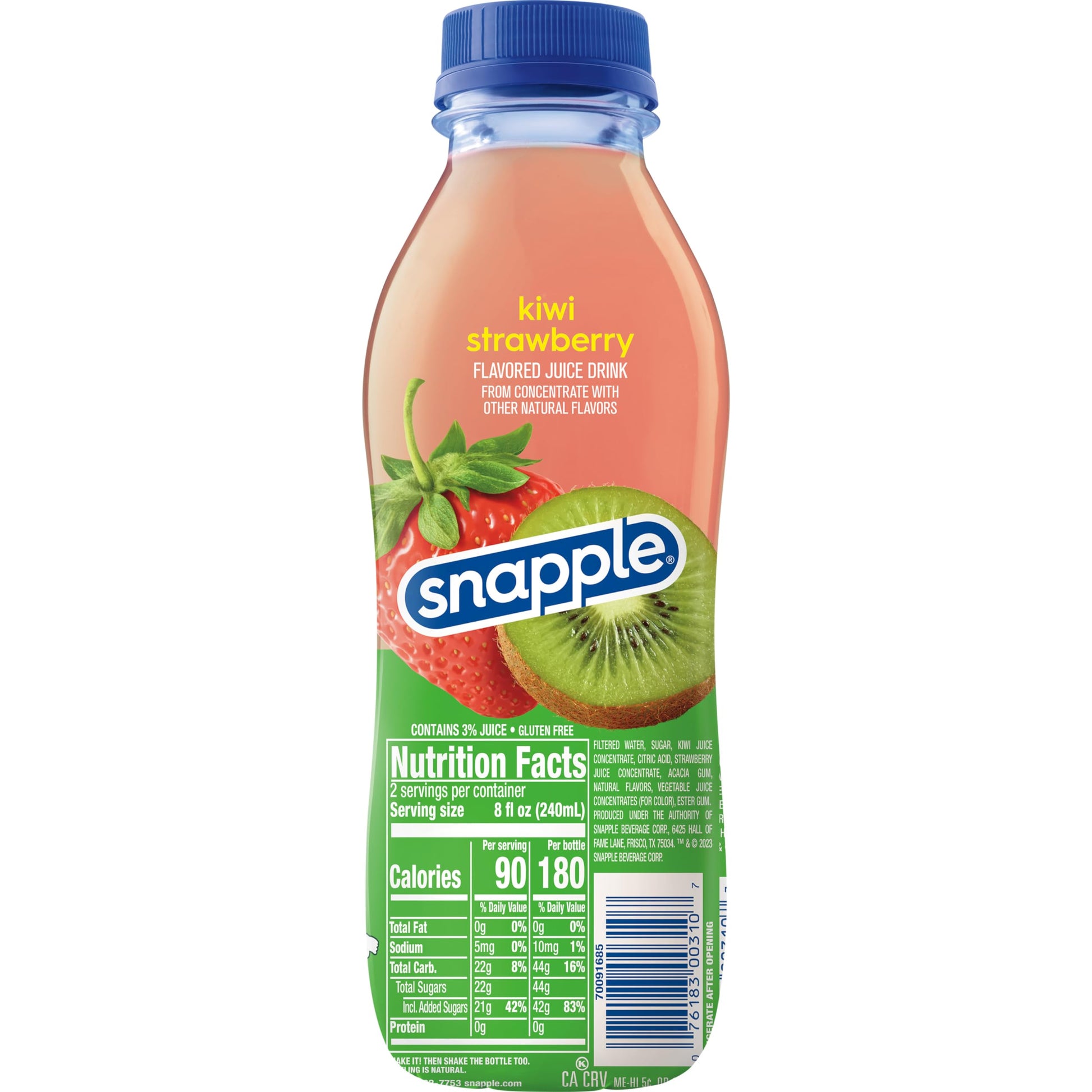Snapple Kiwi Strawberry Juice Drink, 16 Fl Oz Recycled Plastic Bottle, Pack Of 12, All Natural, No Artificial Flavors Or Sweeteners, Contains 3% Real Juice