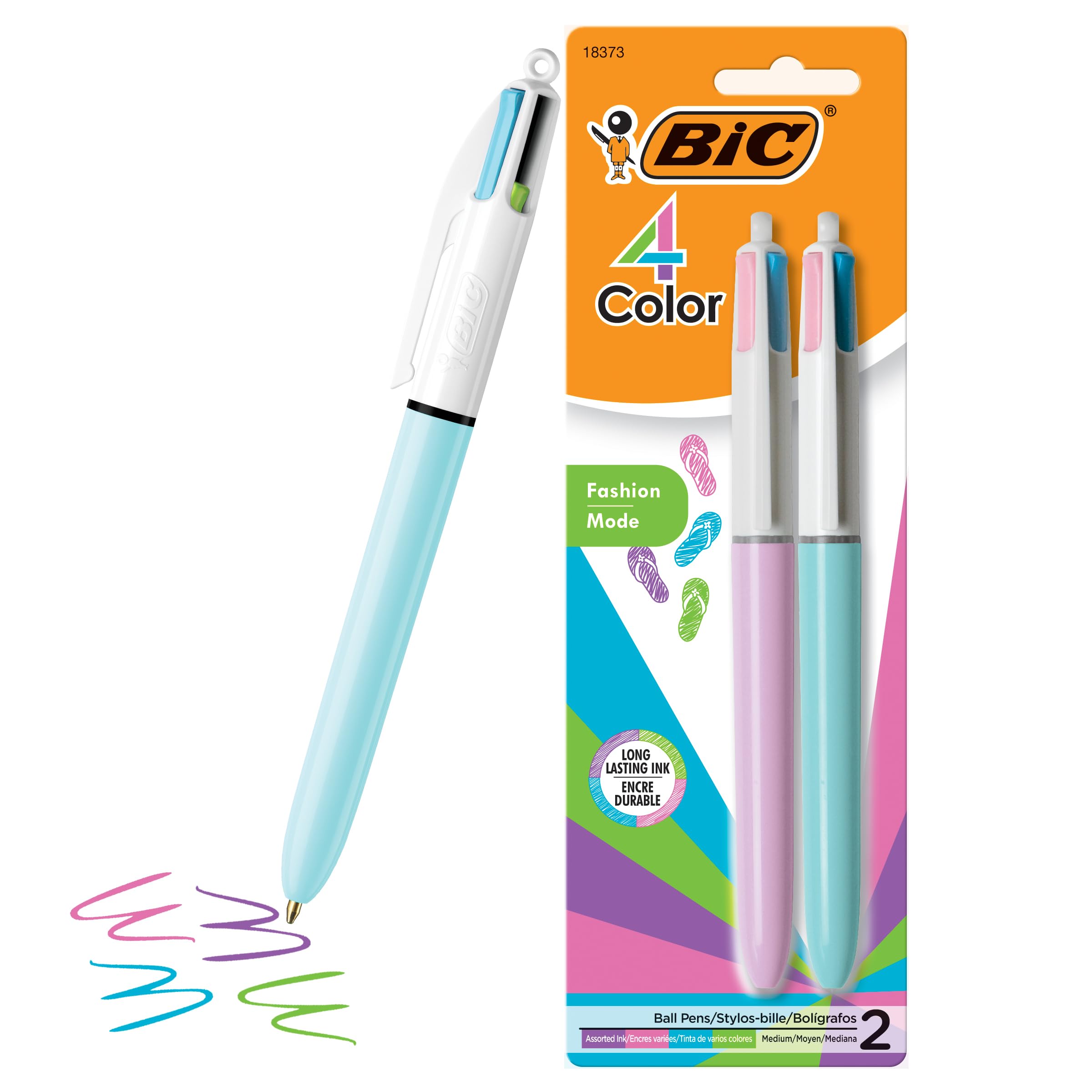 BIC 4-Color Fashion Ballpoint Pens, Medium Point (1.0mm), 4 Colorful Inks in One Multicolor Pen, 2-Count Pack