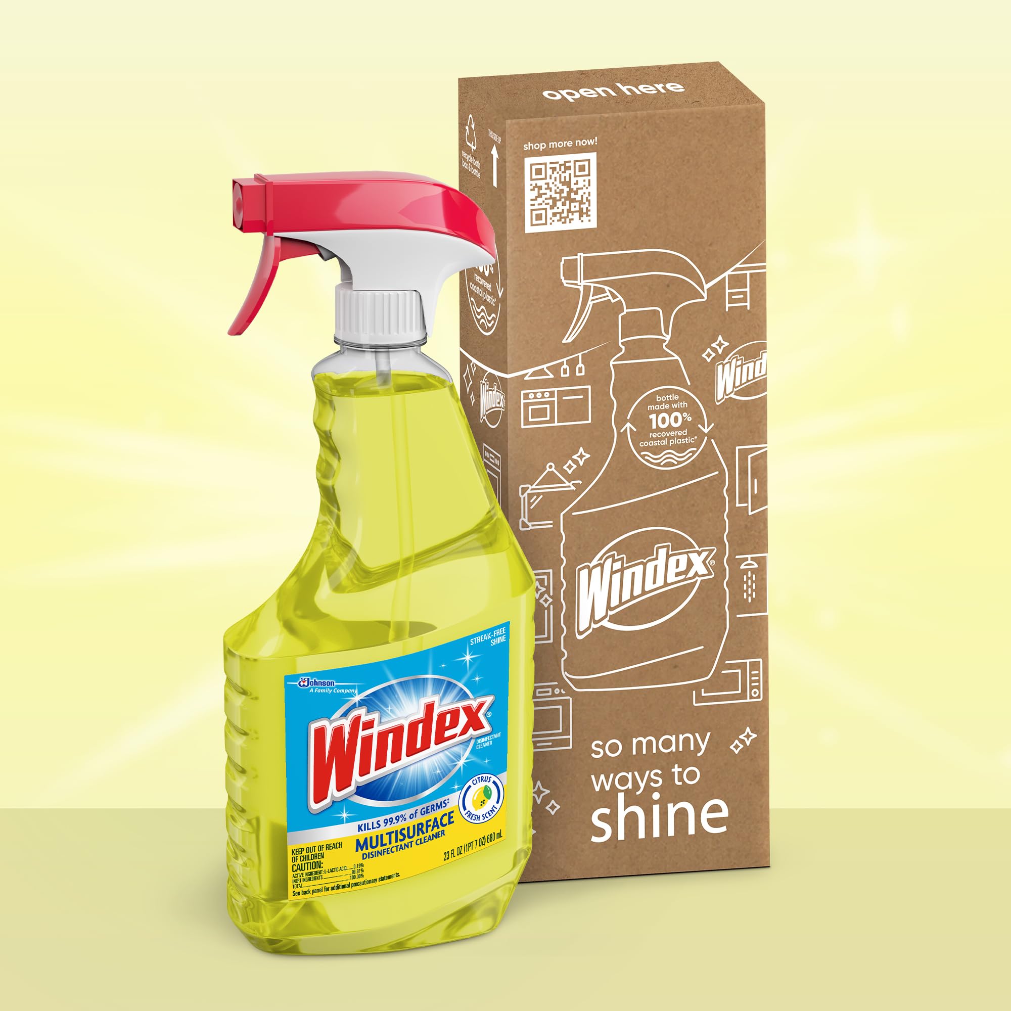 Windex Multipurpose Cleaner Disinfectant Spray Bottle, Packaging Designed to Prevent Leakage and Breaking, Surface Cleaning Spray, Citrus Fresh Scent, 23 Fl Oz