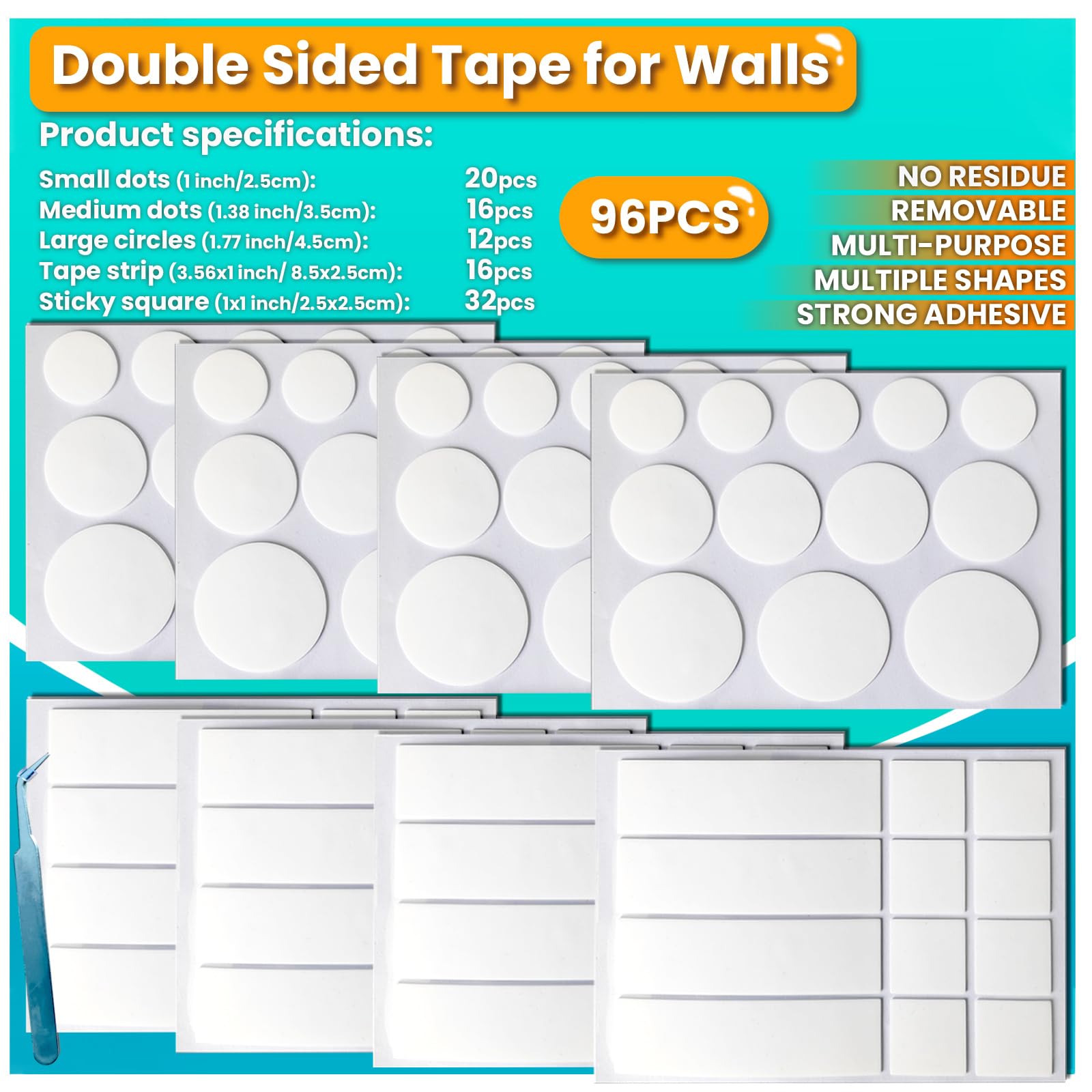 Birllaid Double Sided Tape for Walls, Picture Hanging Strips Removable Mounting Dots Adhesive Heavy Duty, Removable for Art Craft, Decoration, Party Supplies, Multipurpose