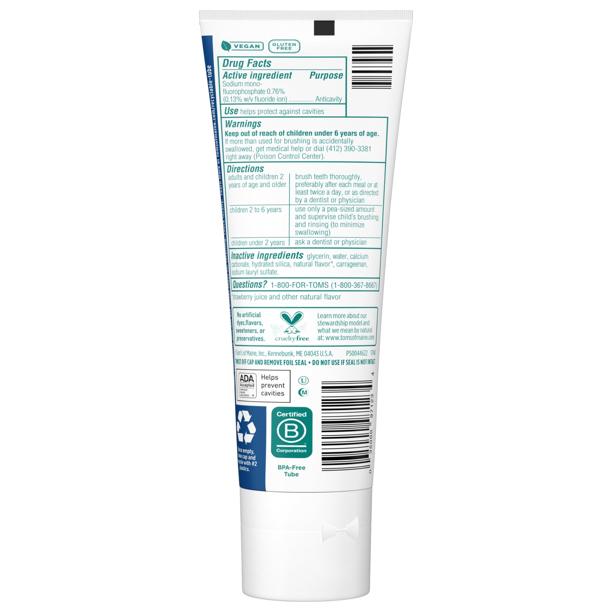Tom's of Maine ADA Approved Fluoride Kids Toothpaste, Natural Toothpaste, Dye Free, No Artificial Preservatives, Silly Strawberry, 5.1 oz. 3-Pack (Packaging May Vary)