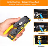 Solsop Pass Through RJ45 Crimp Tool Kit All-in-One Ethernet Crimper Cat7 Cat6 Cat5 Crimping Tool with Network Cable Tester, 50-Pack Cat6 RJ45 Pass Through Connector, 50-Pack Connector Boots