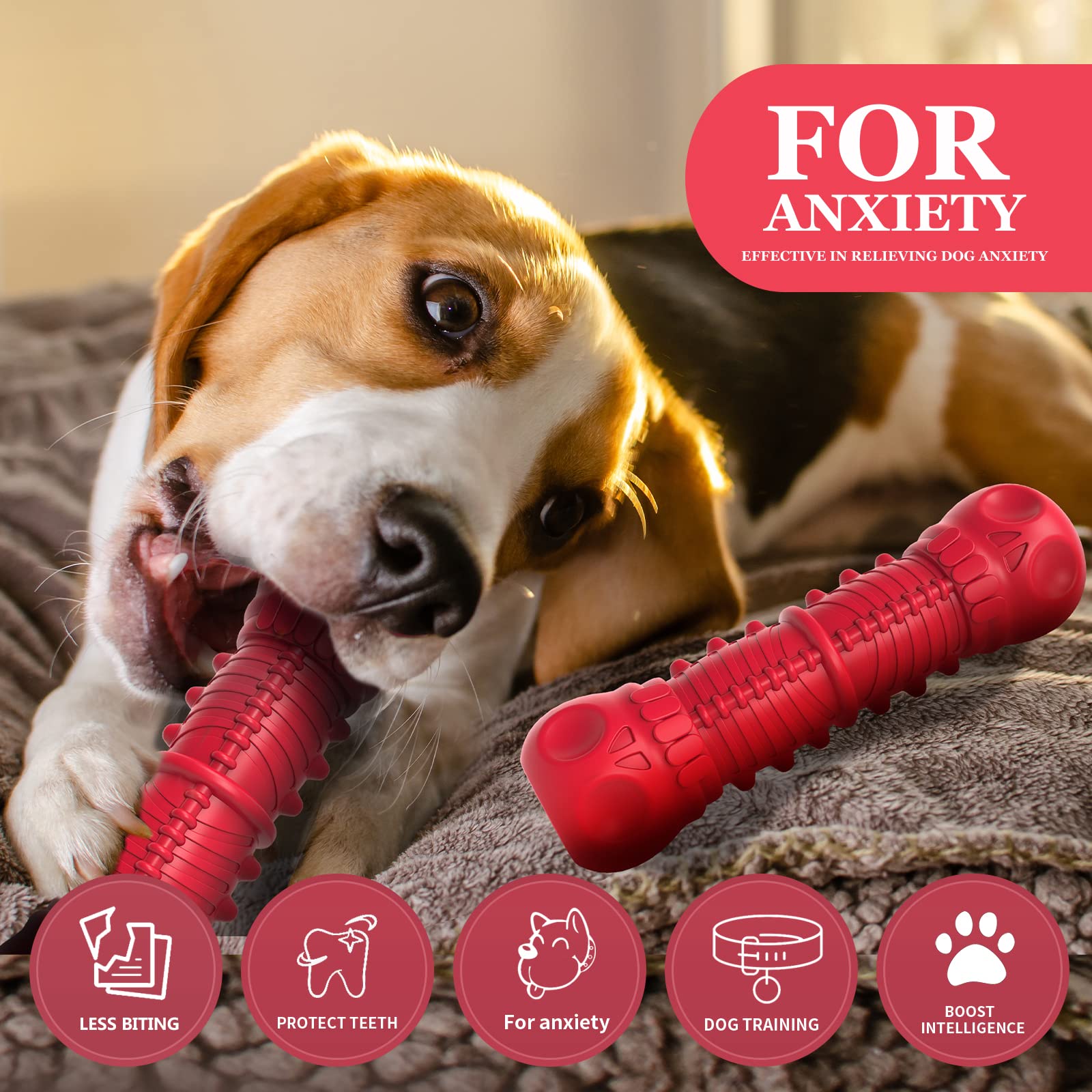 ZIKATON Dog Squeaky Toys for Aggressive Chewers, Durable Dog Chew Toys for Large Medium Breed Dog, Dog Toys, Tough Durable Dogs Toys with Natural Rubber (A Red, for Larege Dogs)