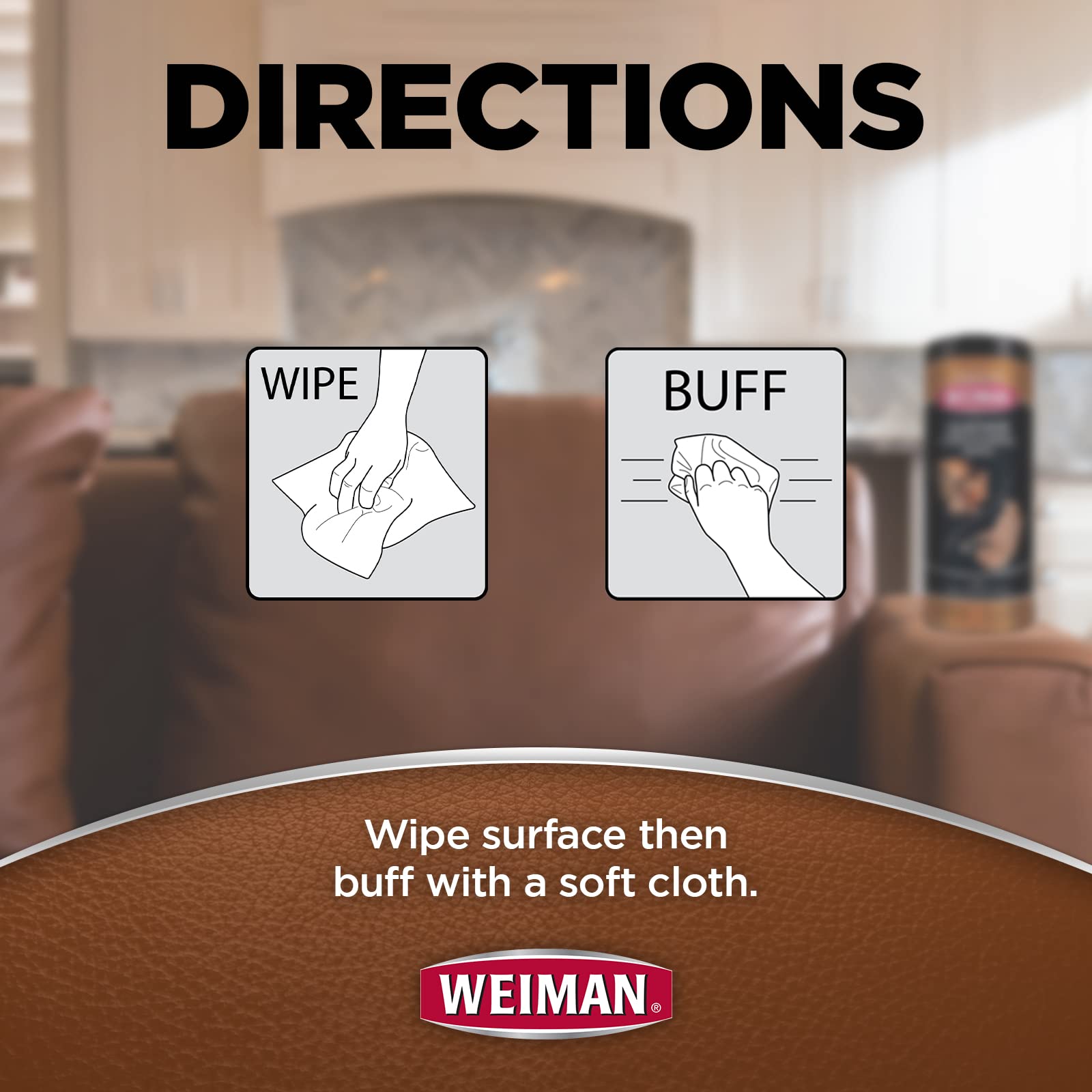 Weiman Leather Cleaner Wipes - Clean Condition UV Protection Help Prevent Cracking or Fading of Furniture, Car Interior, Couch, and Shoes, 2 Pack with Microfiber Cloth