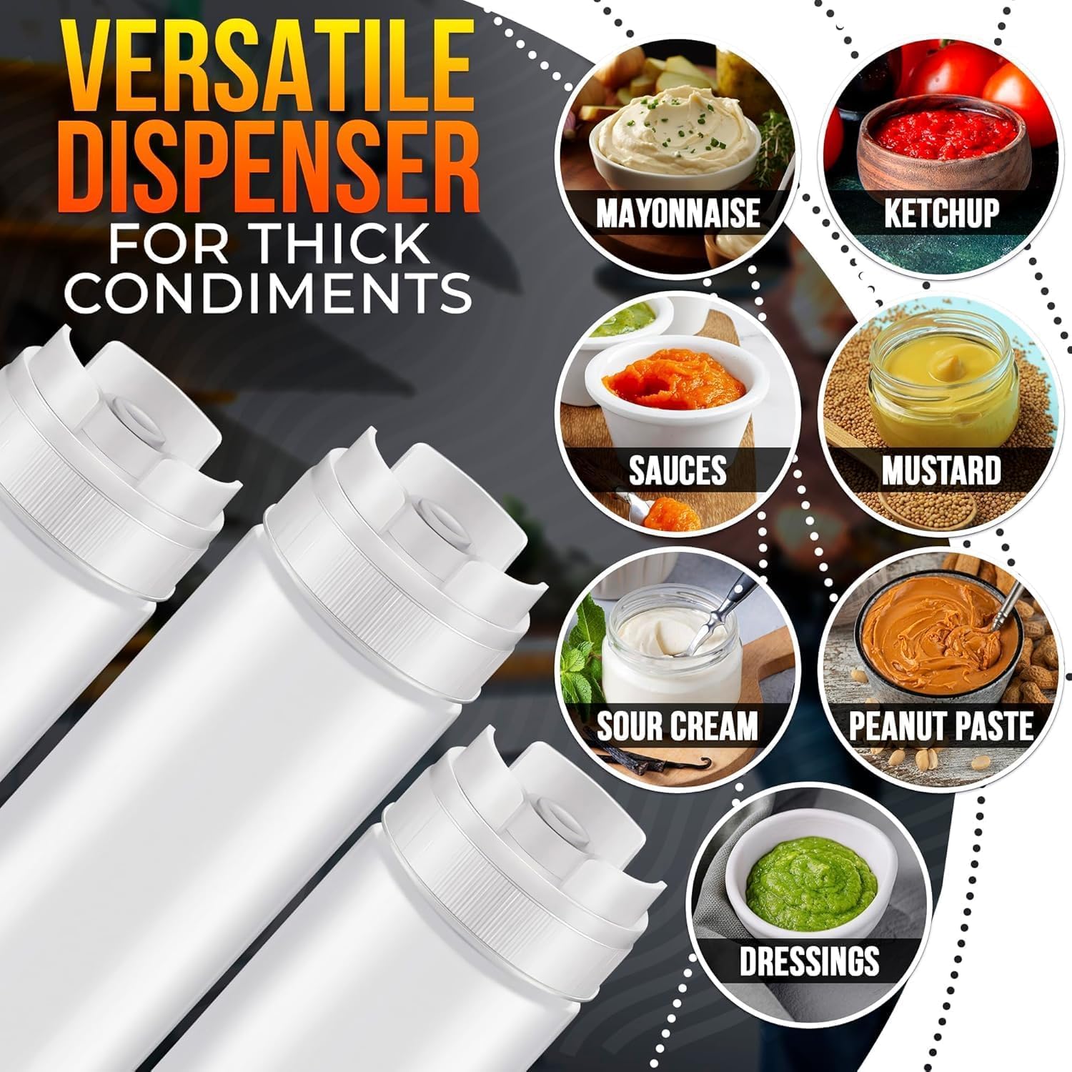 Set of 6 Condiment Squeeze Bottles for Sauces 16 oz – Easy-to-Fill Clear Bottles with Self-Closing Valve | Ready-to-Dispense for Dressings, Ketchup, Mustard & More, Durable, Reusable, Mess-Free Design