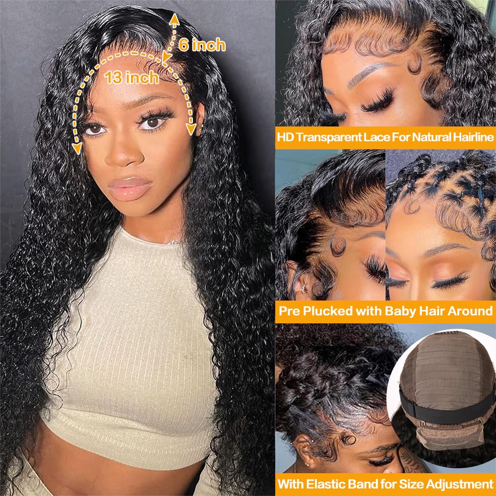 NANTLIY 30Inch Deep Wave Lace Front Wigs Human Hair 13x6 Lace Front Wigs Human Hair Pre Plucked 200% Density for Women Deep Curly Glueless Wigs Human Hair Pre Plucked with Baby Hair