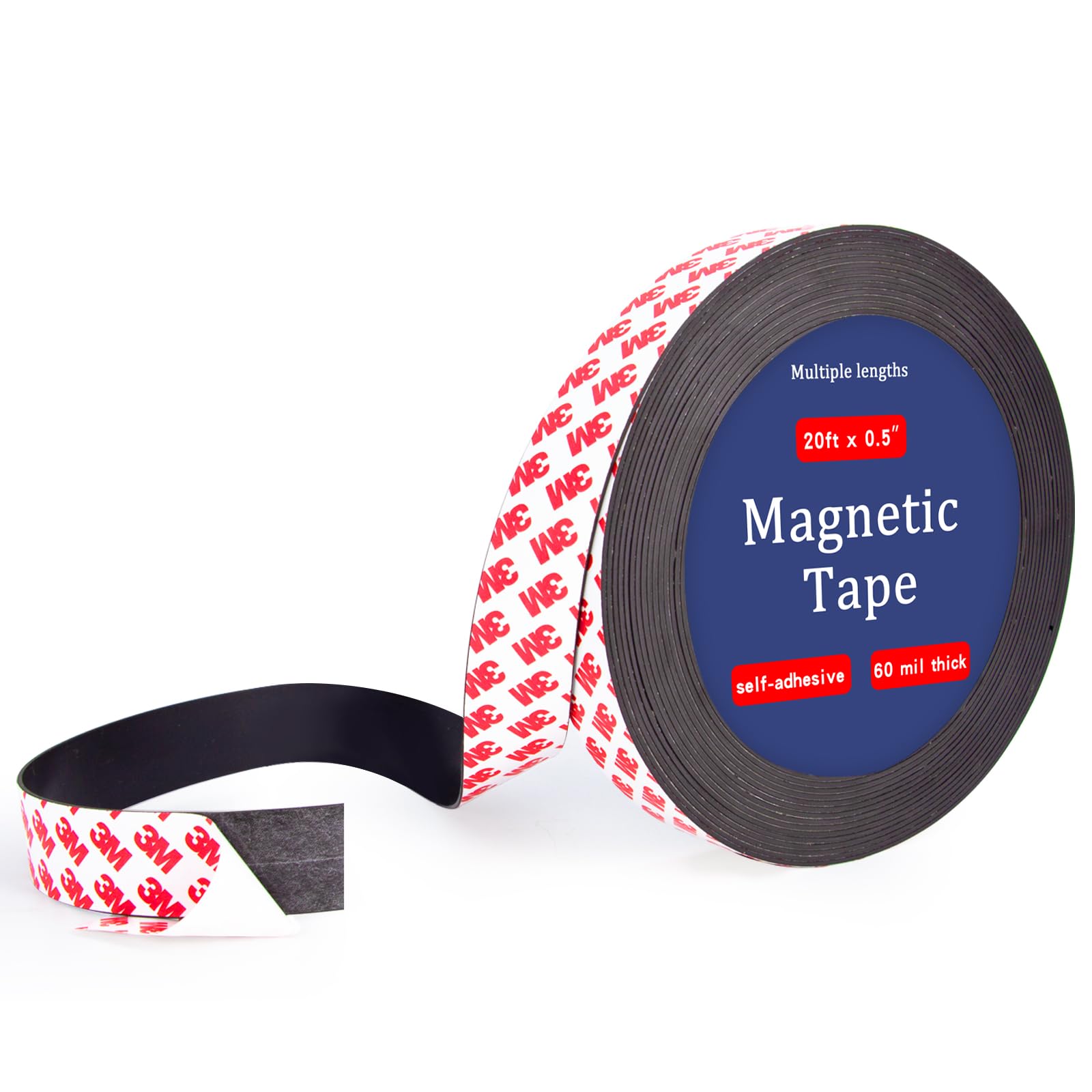 Towjug 10 Feet x1/2 in Magnetic Tape Strips Roll with 3M Adhesive Backing, Flexible Sticky Magnet Tape for Lightweight Craft DIY Projects, Whiteboards and Fridge Organization (0.06" Thick)