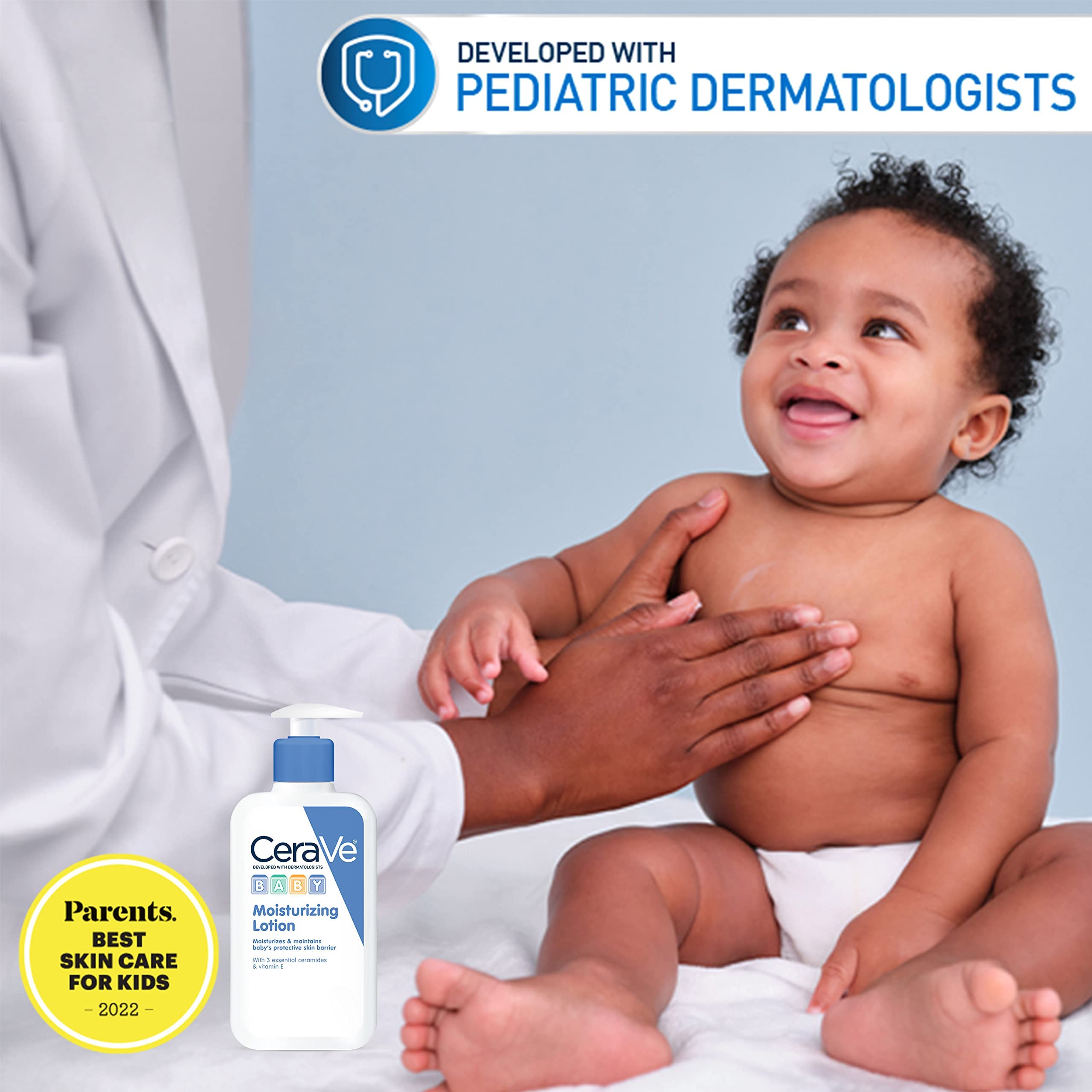 CeraVe Baby Lotion, Gentle Baby Skin Care with Ceramides, Niacinamide & Vitamin E, Fragrance, Paraben, Dye & Phthalates Free, Lightweight Moisturizer, 8 Ounce, Packaging May Vary