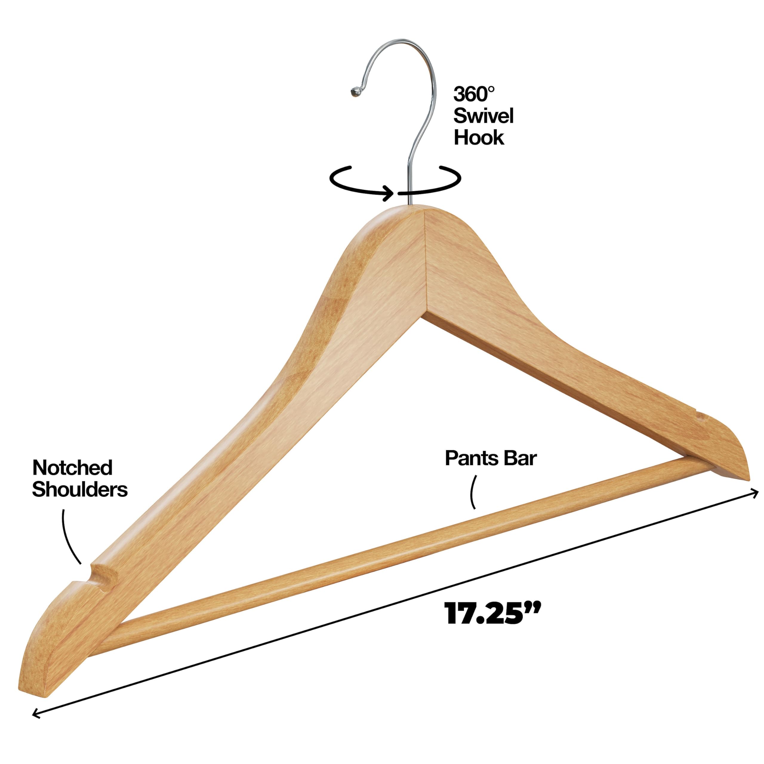Premium Wooden Hangers 20 Pack - Durable Non Slip Coat Hangers Heavy Duty- Natural Solid Wood Hangers - Clothes Hangers with Chrome Swivel Hooks - Great for Jacket, Dress, Suit Hangers, Home-It