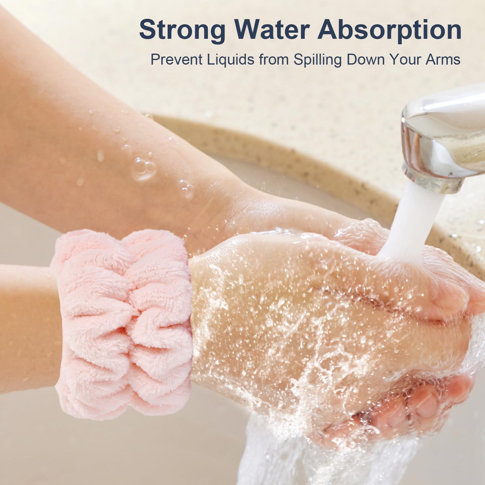 Dorbetar Wrist Bands for Washing Face, Microfiber Wrist Towels for Washing Face, Spa Wristbands for Washing Face, Face Wash Wristbands, Arm Bands for Washing Face for Woman Children（Pale Pink）