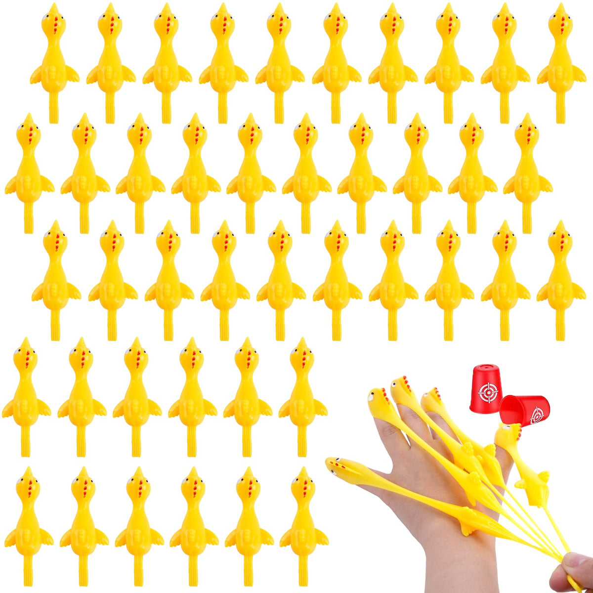 POPLAY 42PCS Flying Chicken Slingshot, Party Favors Treasure Box Toys for Classroom, Flicking Rubber Chickens Funny Gag Gift for Kids & Adults, Novelty Classroom Exchange Gifts