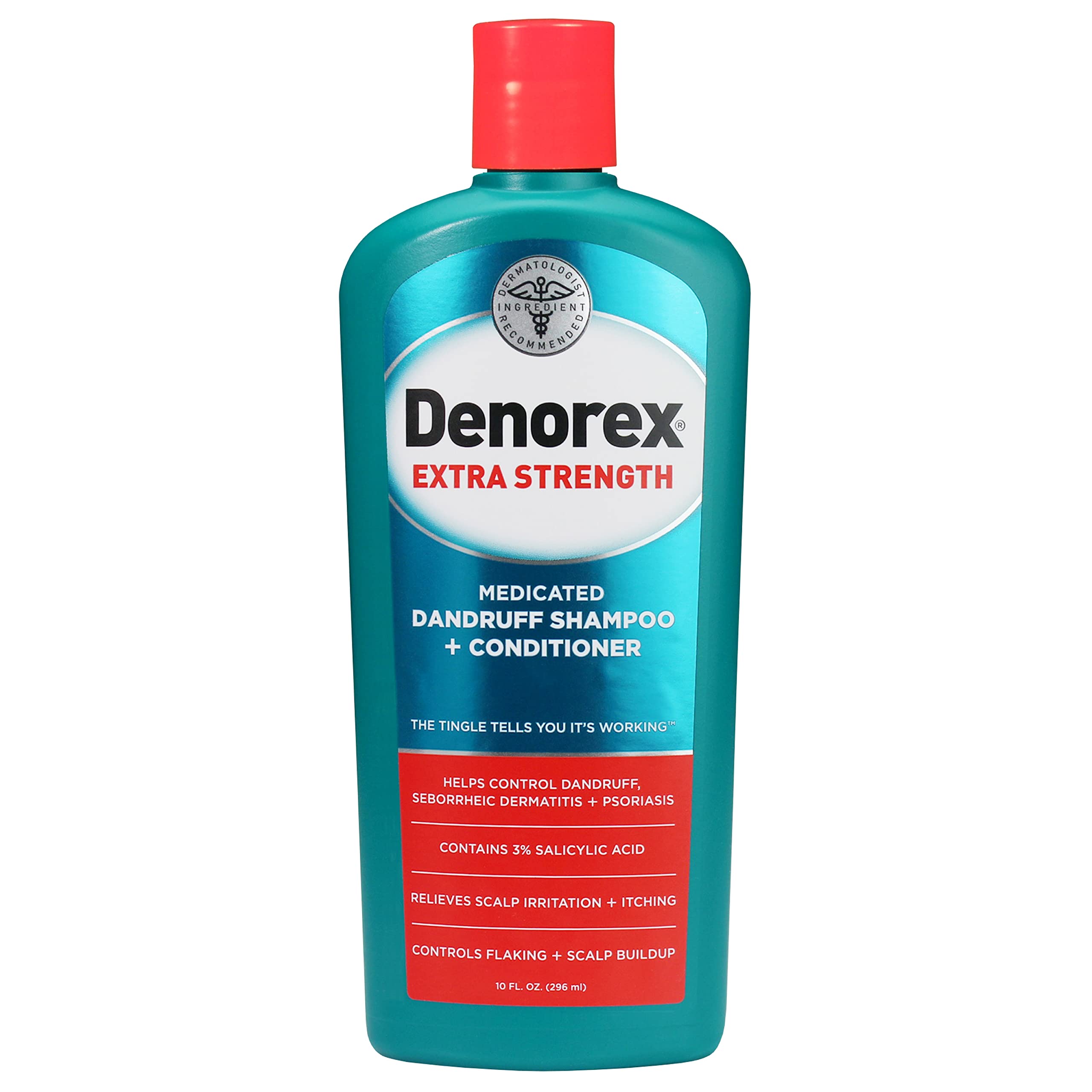 Denorex Extra Stärke Anti-Schuppen Shampoo & Spülung Behandlung, 3% Salicylsäure Hilft bei moderaten Symptomen von Schuppen, seborrhoischer Dermatitis & Psoriasis, 295ml